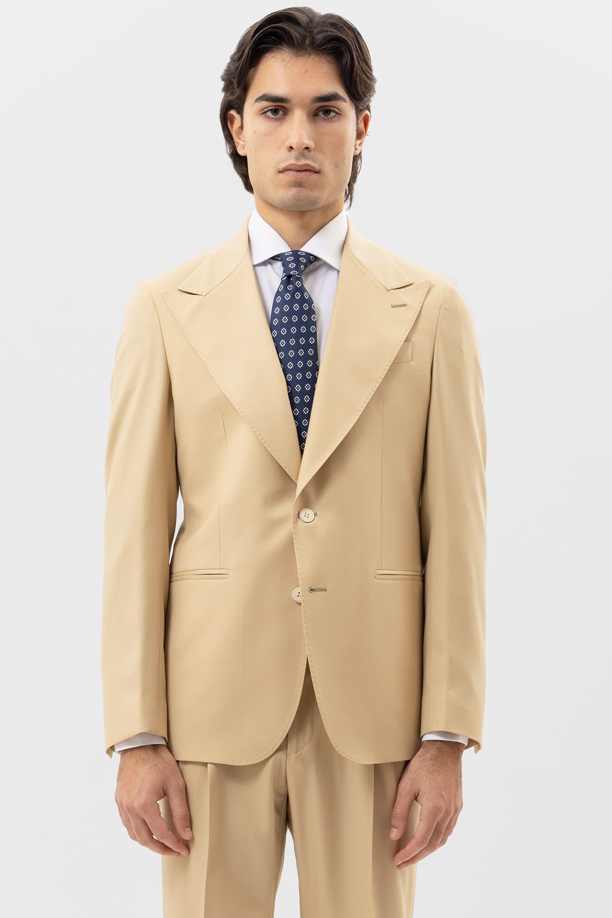 Giacca Monopetto Beige Fresco Lana Super 140's  Holland & Sherry Rever A Lancia 12 Cm