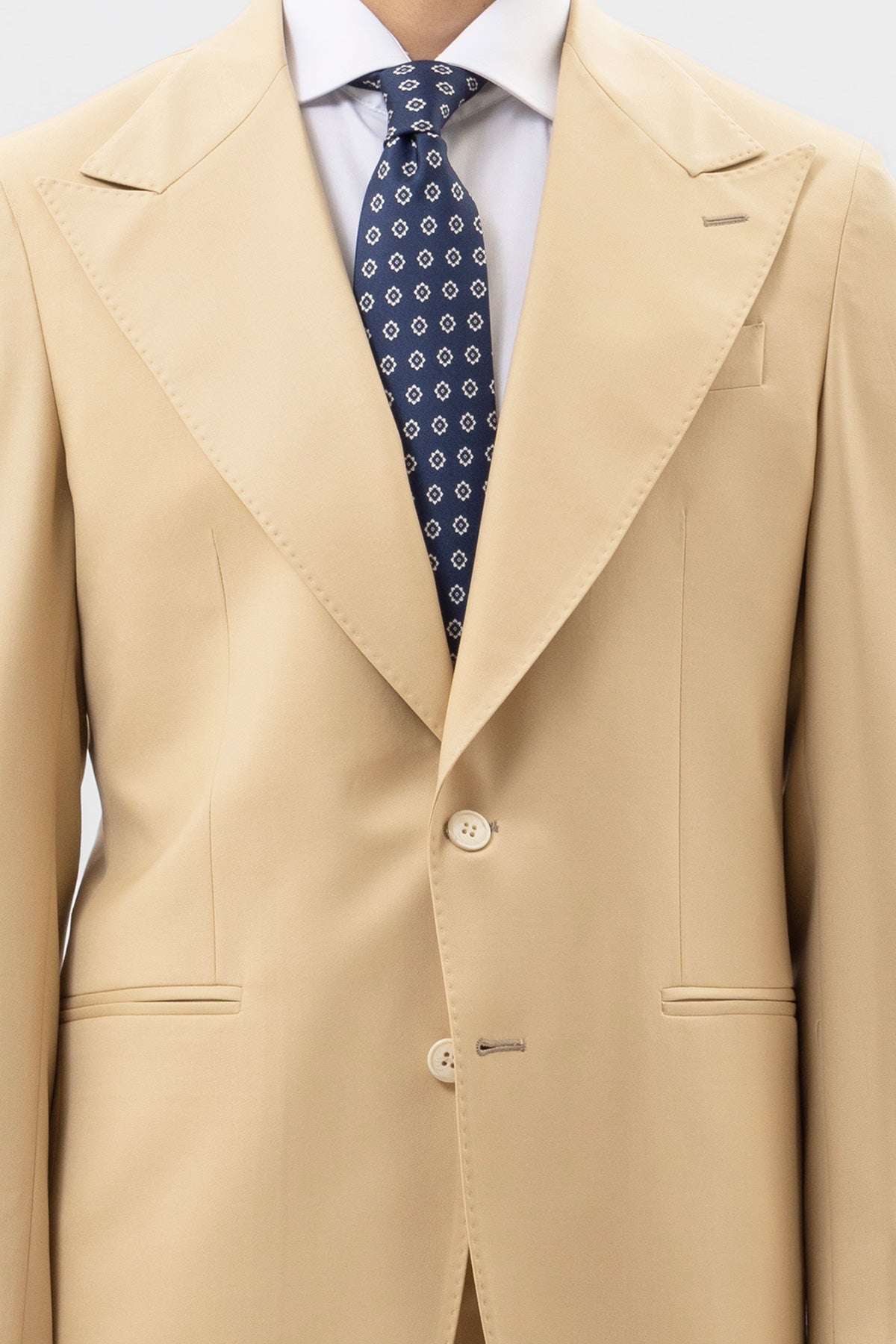 Giacca Monopetto Beige Fresco Lana Super 140's  Holland & Sherry Rever A Lancia 12 Cm