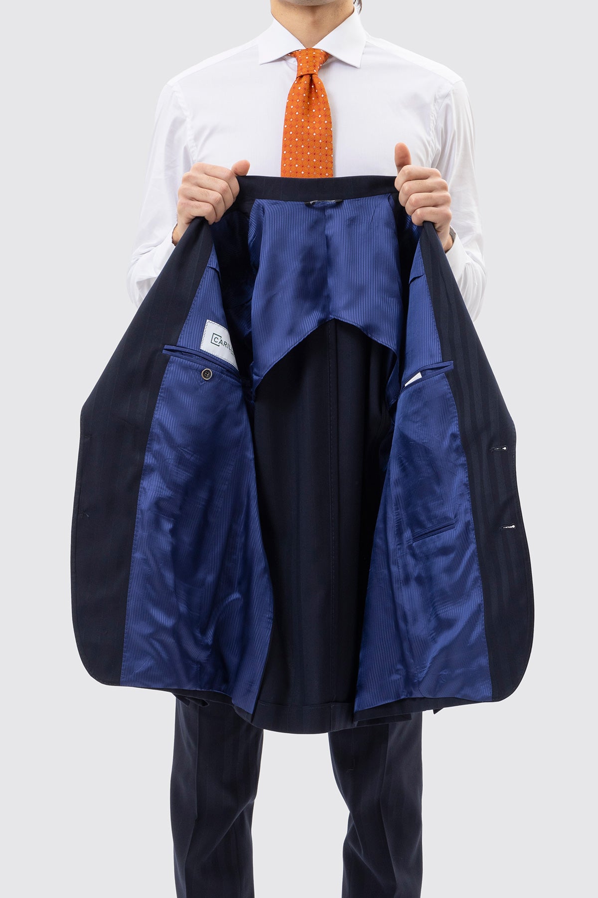 Abito Uomo Monopetto Blu Rigata Rever A Lancia 13cm Tasche A Filo