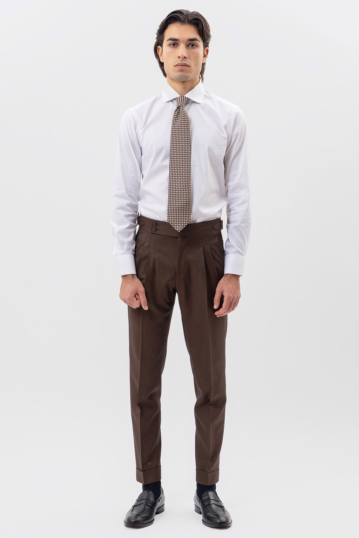 Abito Marrone Solaro Monopetto Uomo Fresco Lana Vitale Barberis Canonico Con Rever A Lancia Tasche A Filo