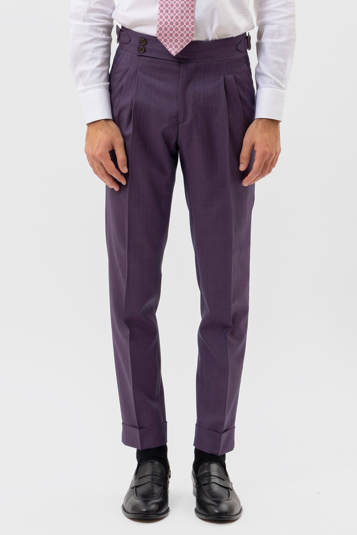 Abito viola solaro monopetto uomo in fresco lana Vitale Barberis Canonico con rever a lancia tasche a filo .
