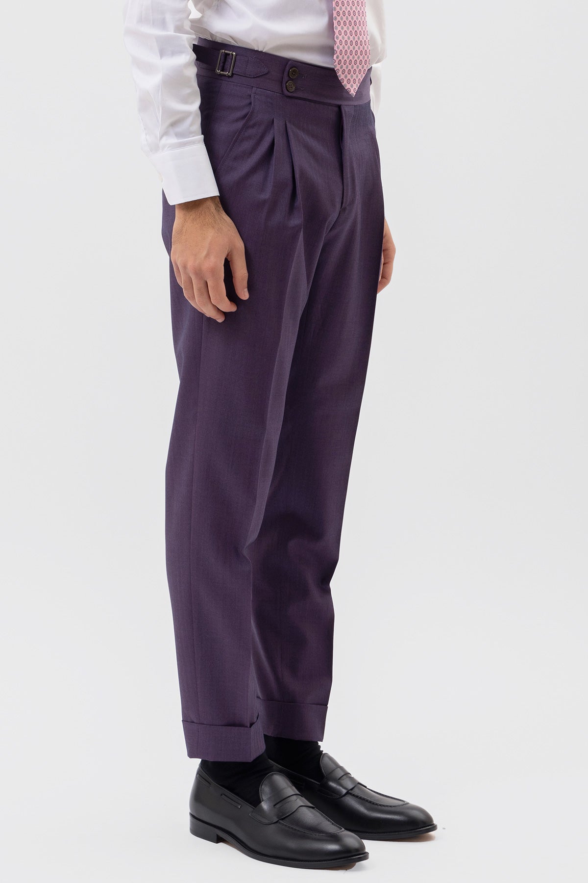 Abito viola solaro monopetto uomo in fresco lana Vitale Barberis Canonico con rever a lancia tasche a filo .