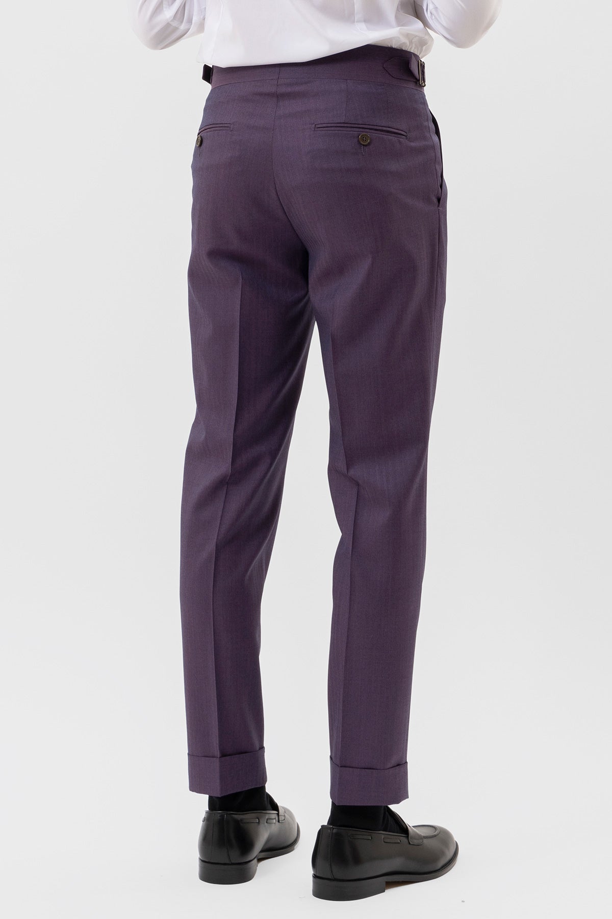 PANTALONE VIOLA SOLARO VITA  ALTA UOMO FRESCO LANA VITALE BARBERIS CANONICO CON FIBBIE LATERALI E RISVOLTO 5CM .