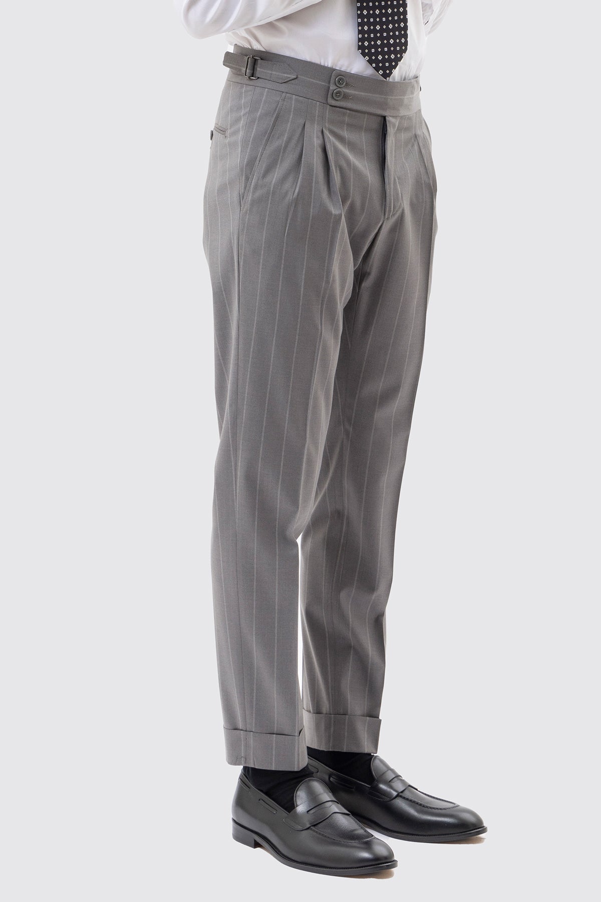 Abito Monopetto Grigio Gessato Bianco Uomo Rever 13cm Tasche A Filo Made In Italy