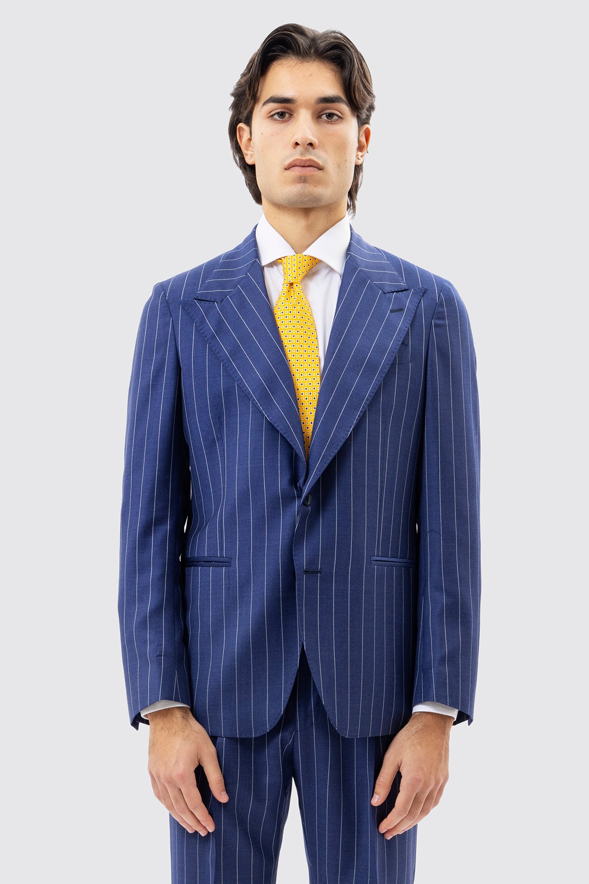 Giacca Uomo Monopetto Blu Chiaro Gessata Fresco Lana Super 150's Rever A Lancia 13cm Tasche A Filo