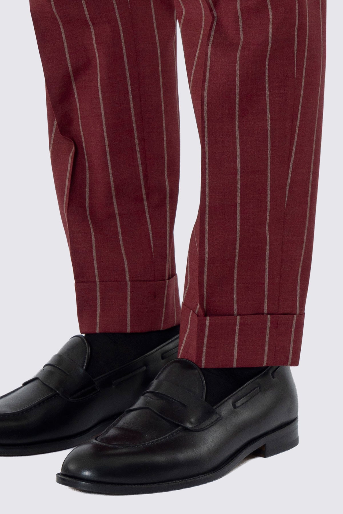 PANTALONE BORDEAUX GESSATO BEIGE VITA  ALTA UOMO FRESCO LANA SUPER 130'S FORDAM TESSUTI NAPOLI DOPPIA PINCES FIBBIE LATERALI E RISVOLTO 5CM