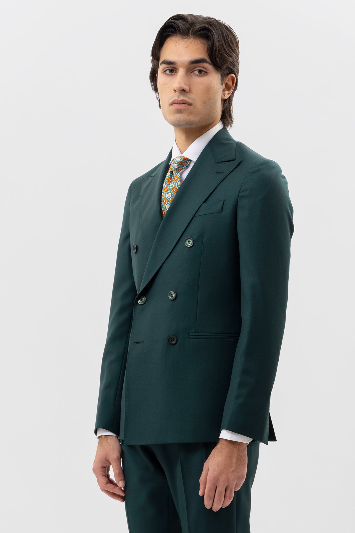 Giacca Doppiopetto Verde Bottiglia Uomo Fresco Lana Super 140's Worsted Holland & Sherry Rever A Lancia
