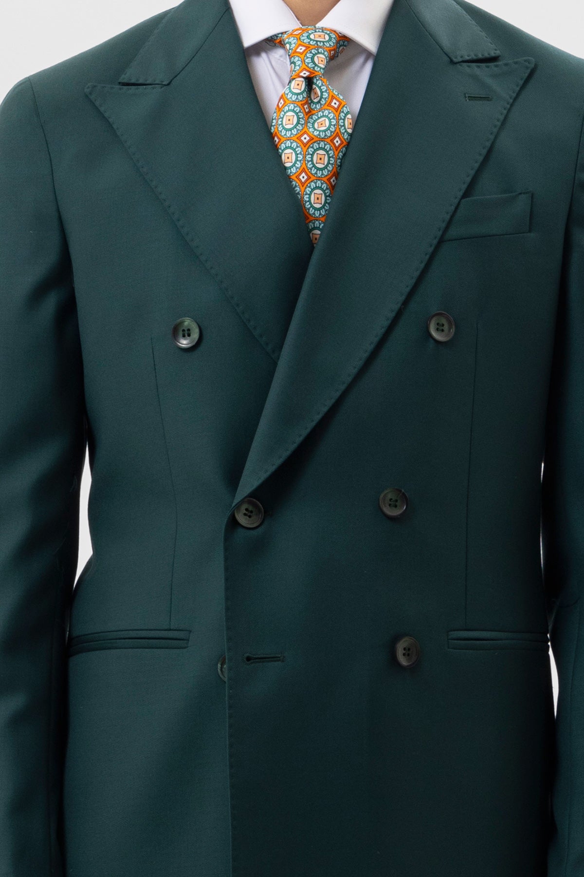 Giacca Doppiopetto Verde Bottiglia Uomo Fresco Lana Super 140's Worsted Holland & Sherry Rever A Lancia