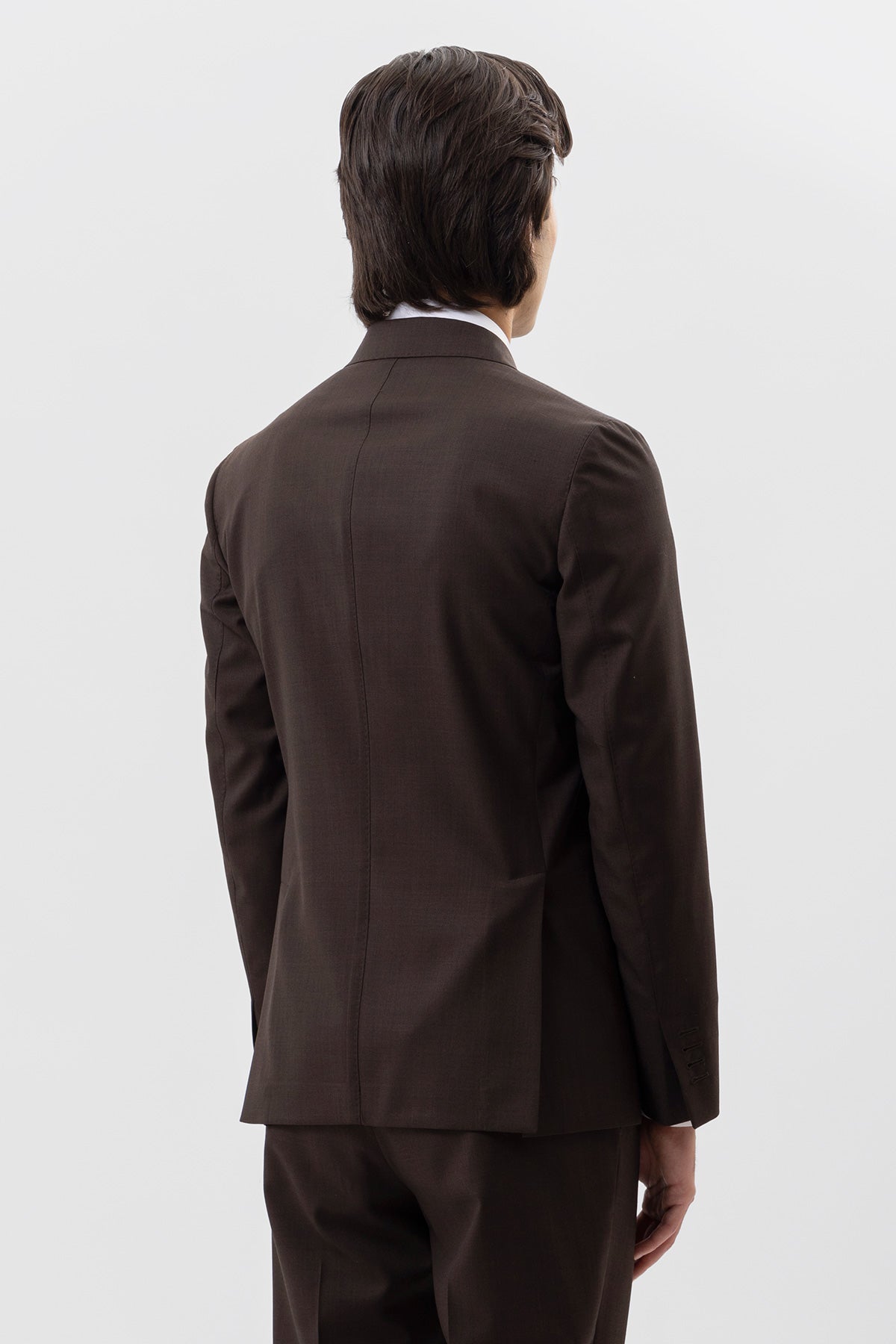 Giacca Doppiopetto Marrone Uomo In Fresco Lana Super 120's Holland & Sherry Tasche A Filo E Rever 13cm