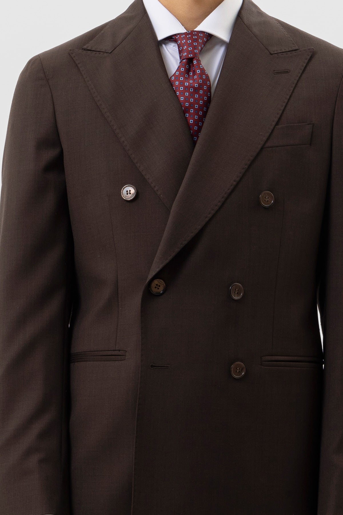Giacca Doppiopetto Marrone Uomo In Fresco Lana Super 120's Holland & Sherry Tasche A Filo E Rever 13cm