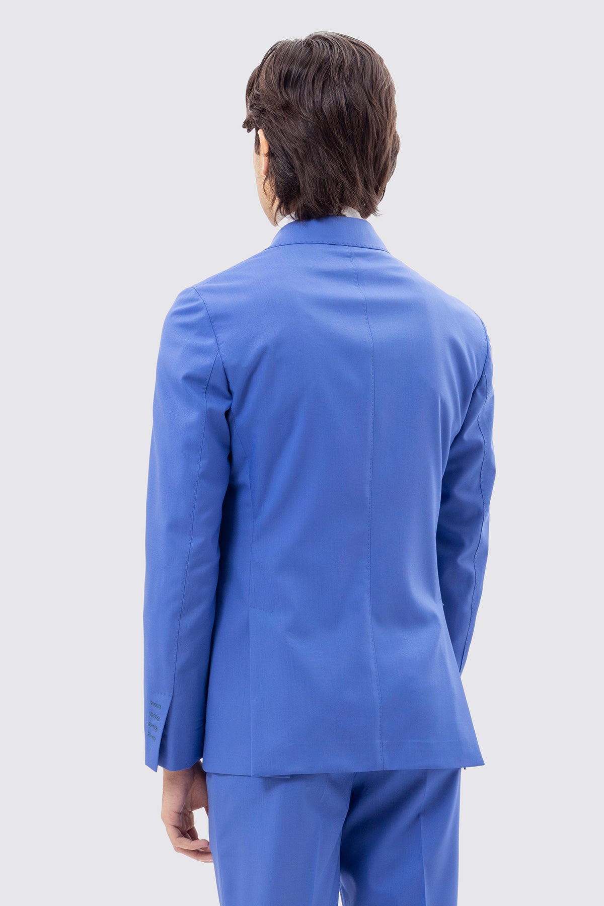 Giacca Doppiopetto Azzurra Uomo In Fresco Lana Super 130's Vitale Barberis Canonico Con Rever A Lancia Tasche A Filo