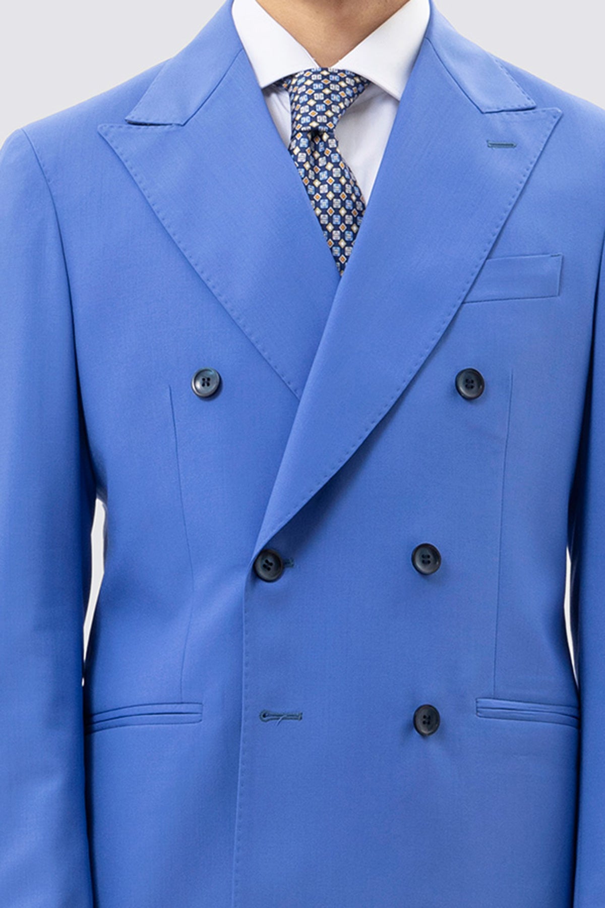 Giacca Doppiopetto Azzurra Uomo In Fresco Lana Super 130's Vitale Barberis Canonico Con Rever A Lancia Tasche A Filo