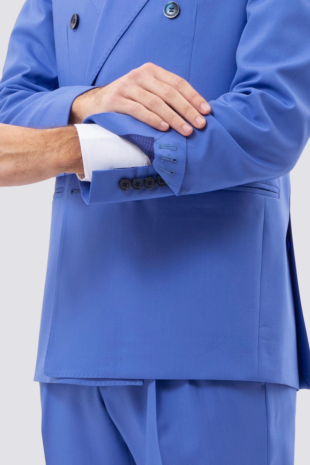 Abito Doppiopetto Azzurra Uomo In Fresco Lana Super 130's Vitale Barberis Canonico Con Rever A Lancia Tasche A Filo