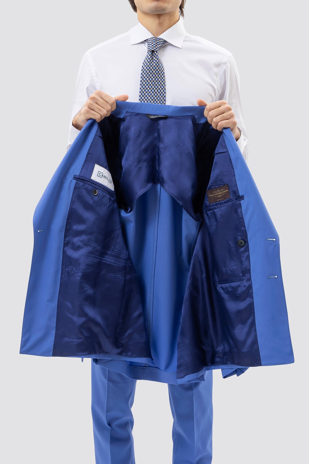 Abito Doppiopetto Azzurra Uomo In Fresco Lana Super 130's Vitale Barberis Canonico Con Rever A Lancia Tasche A Filo