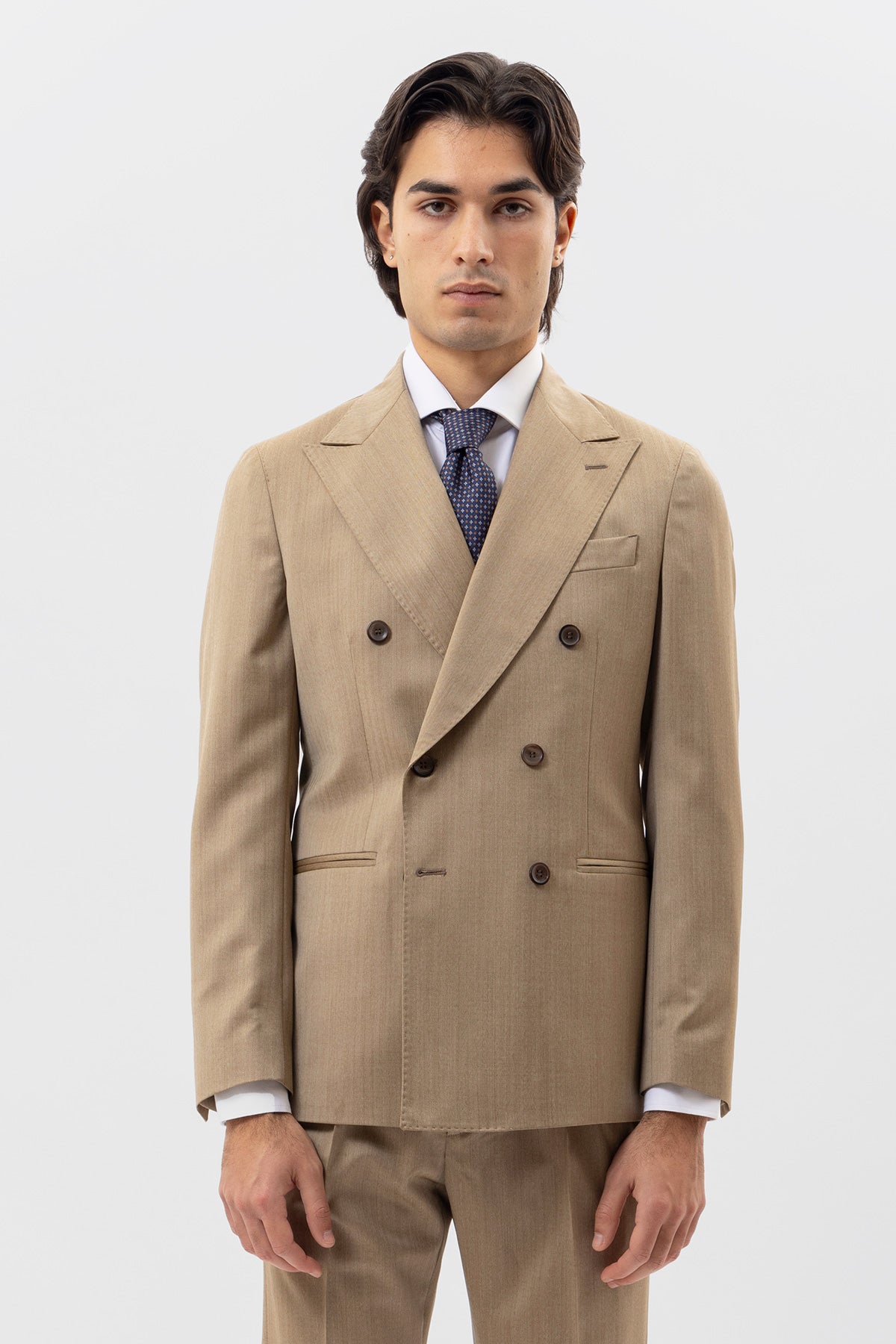 Giacca Doppiopetto Beige Solaro Uomo In Fresco Lana Vitale Barberis Canonico Con Rever A Lancia Tasche A Filo