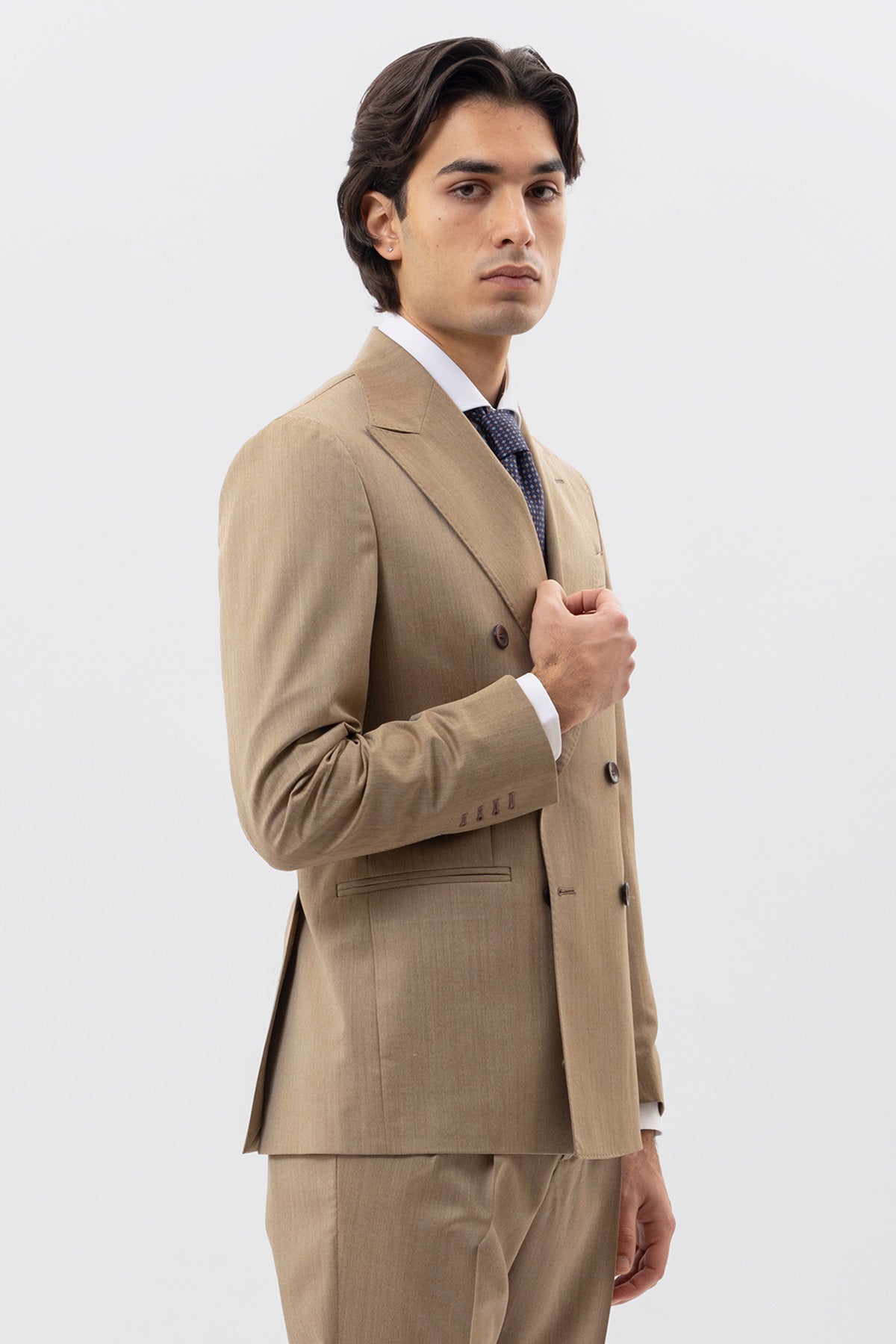Giacca Doppiopetto Beige Solaro Uomo In Fresco Lana Vitale Barberis Canonico Con Rever A Lancia Tasche A Filo