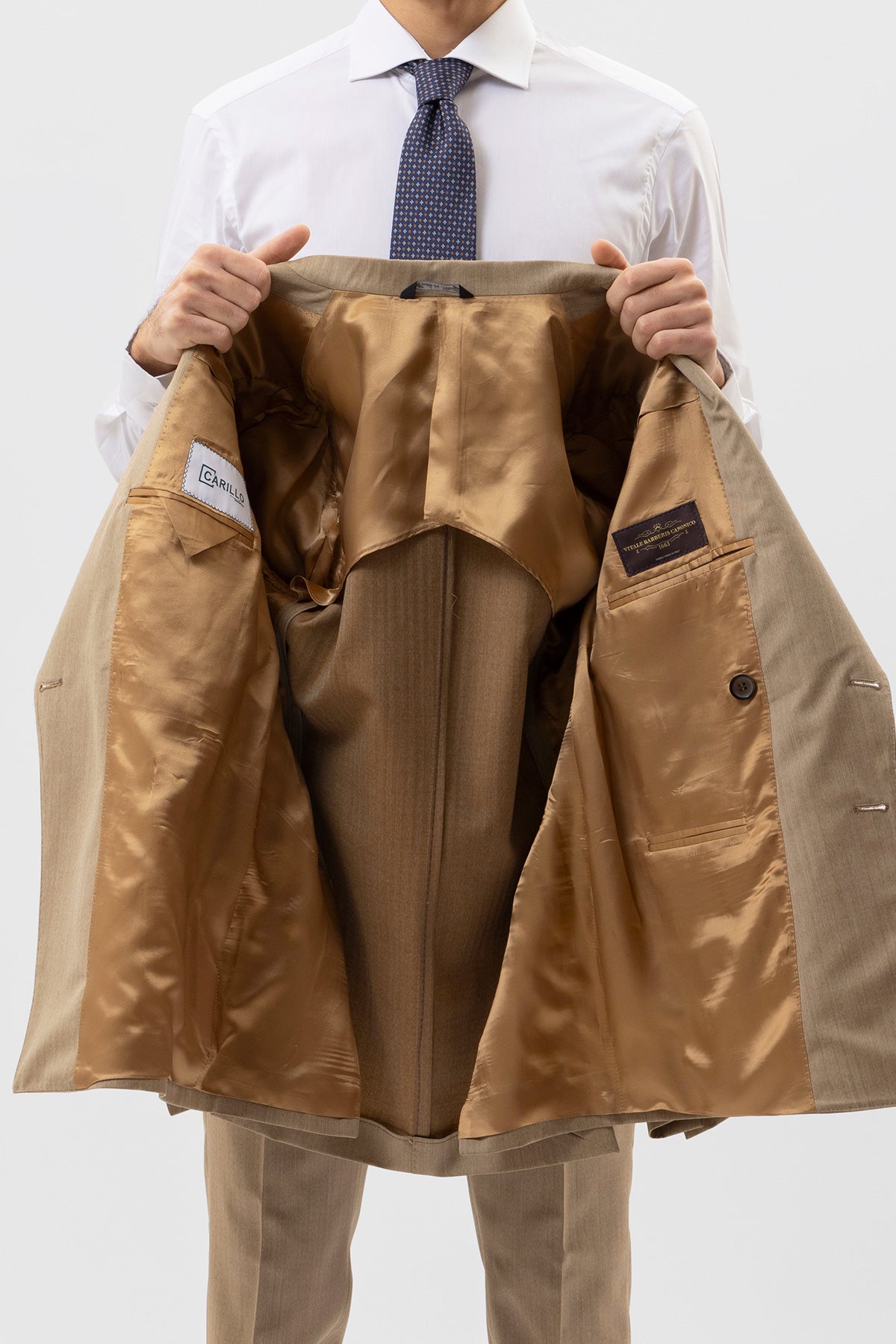 Giacca Doppiopetto Beige Solaro Uomo In Fresco Lana Vitale Barberis Canonico Con Rever A Lancia Tasche A Filo