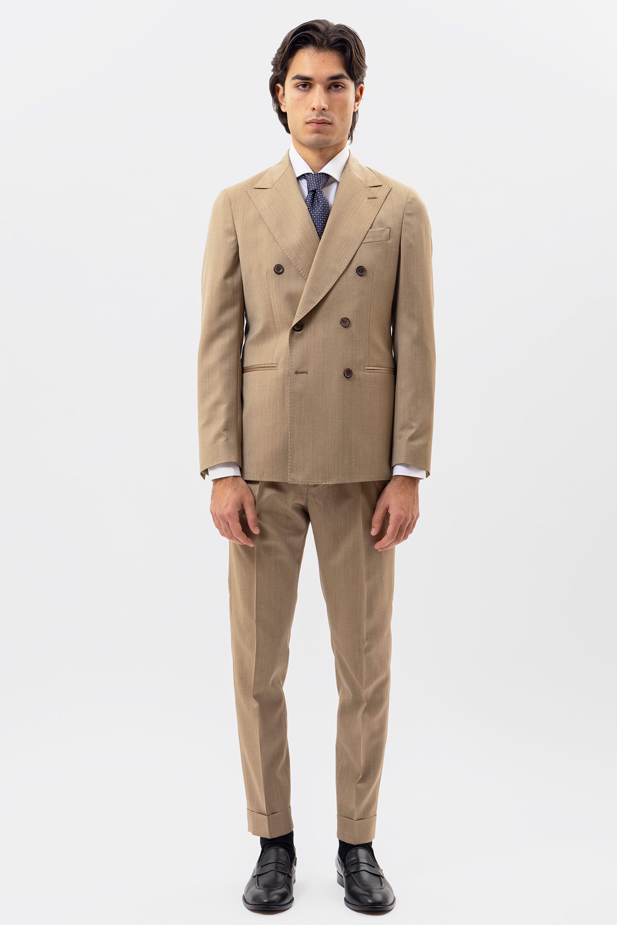 Giacca Doppiopetto Beige Solaro Uomo In Fresco Lana Vitale Barberis Canonico Con Rever A Lancia Tasche A Filo