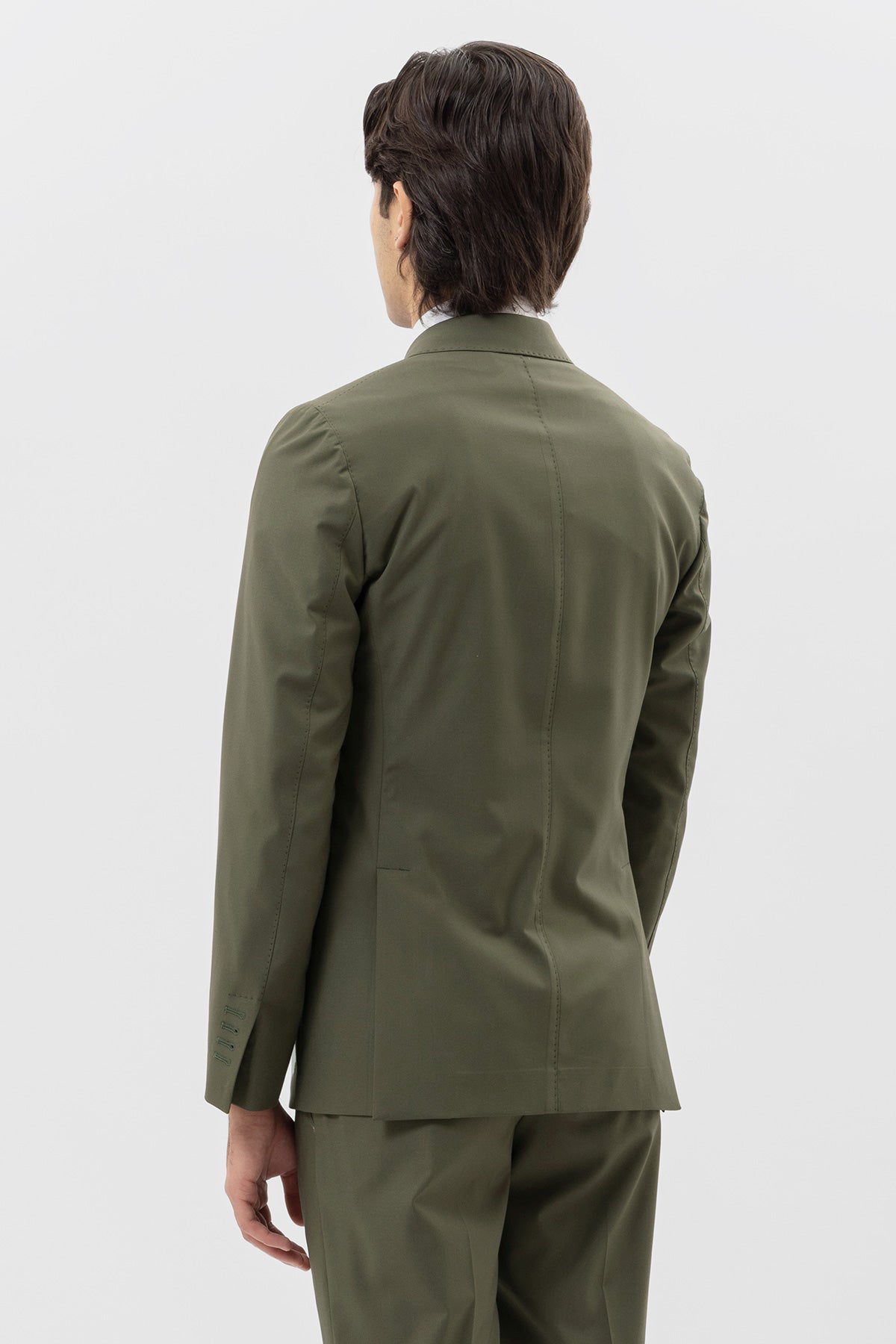 Giacca Uomo Doppiopetto Verde Militare Tinta Unita Rever A Lancia 13cm Tasche A Filo