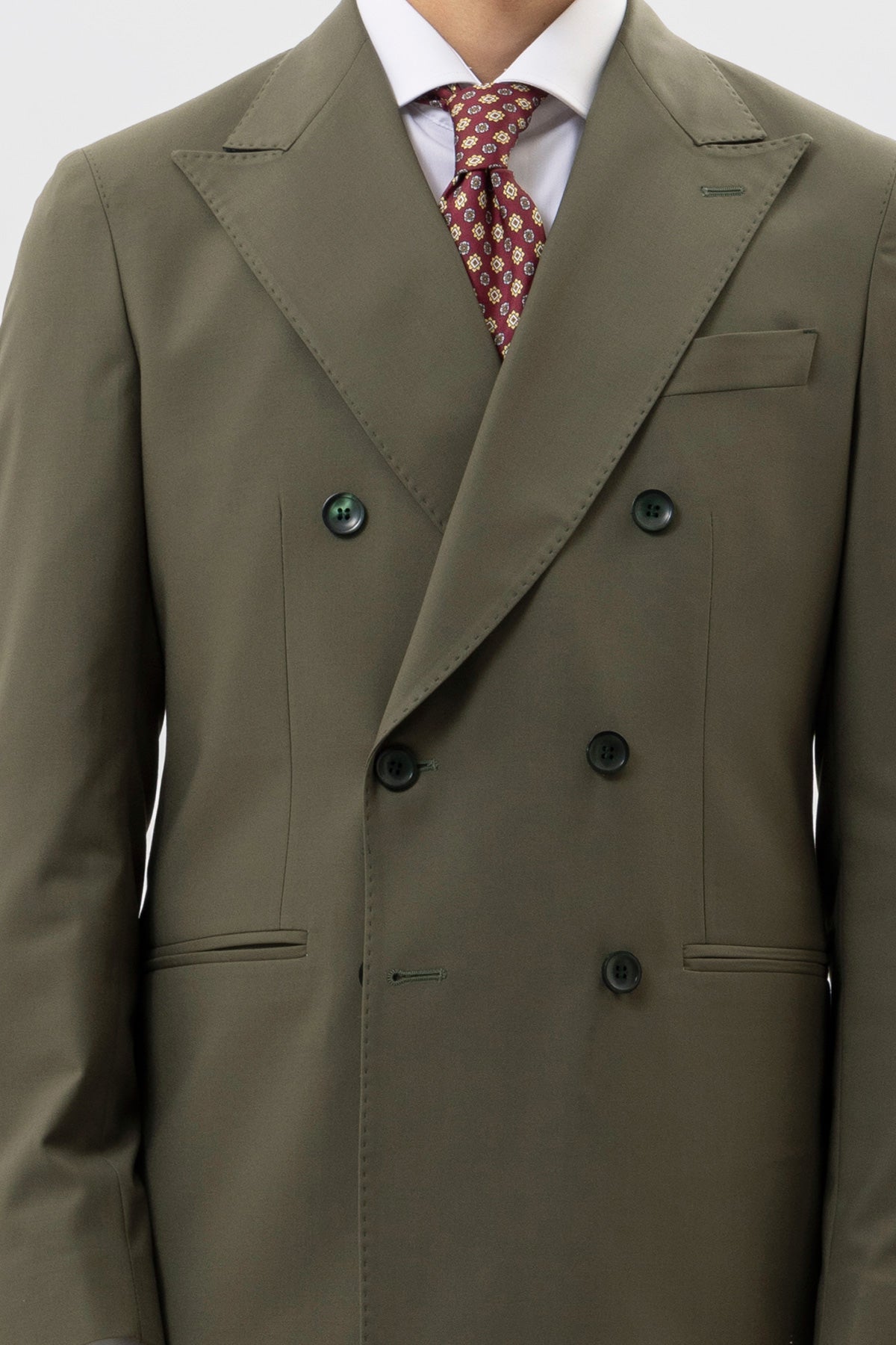 Giacca Uomo Doppiopetto Verde Militare Tinta Unita Rever A Lancia 13cm Tasche A Filo