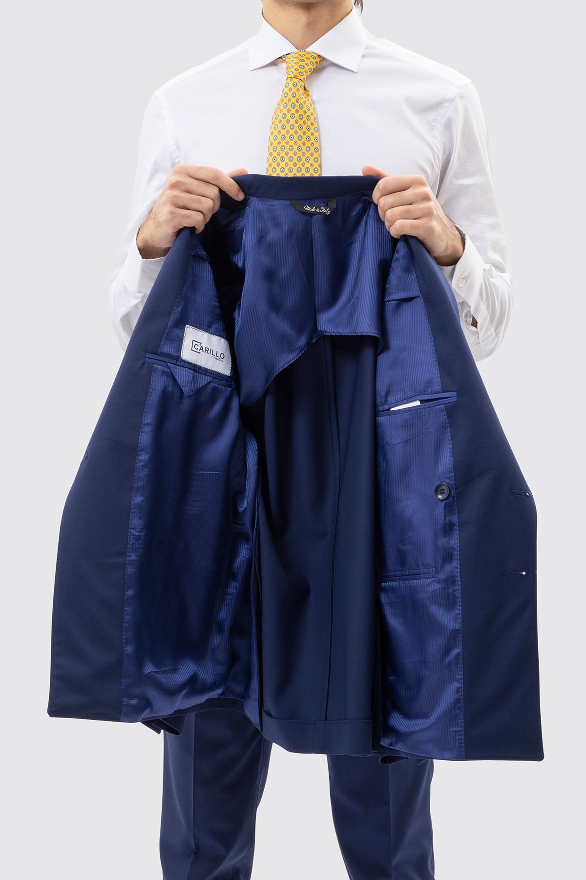 Giacca Doppiopetto Blu Tinta Unita Uomo Rever A Lancia 13cm Tasche A Filo .