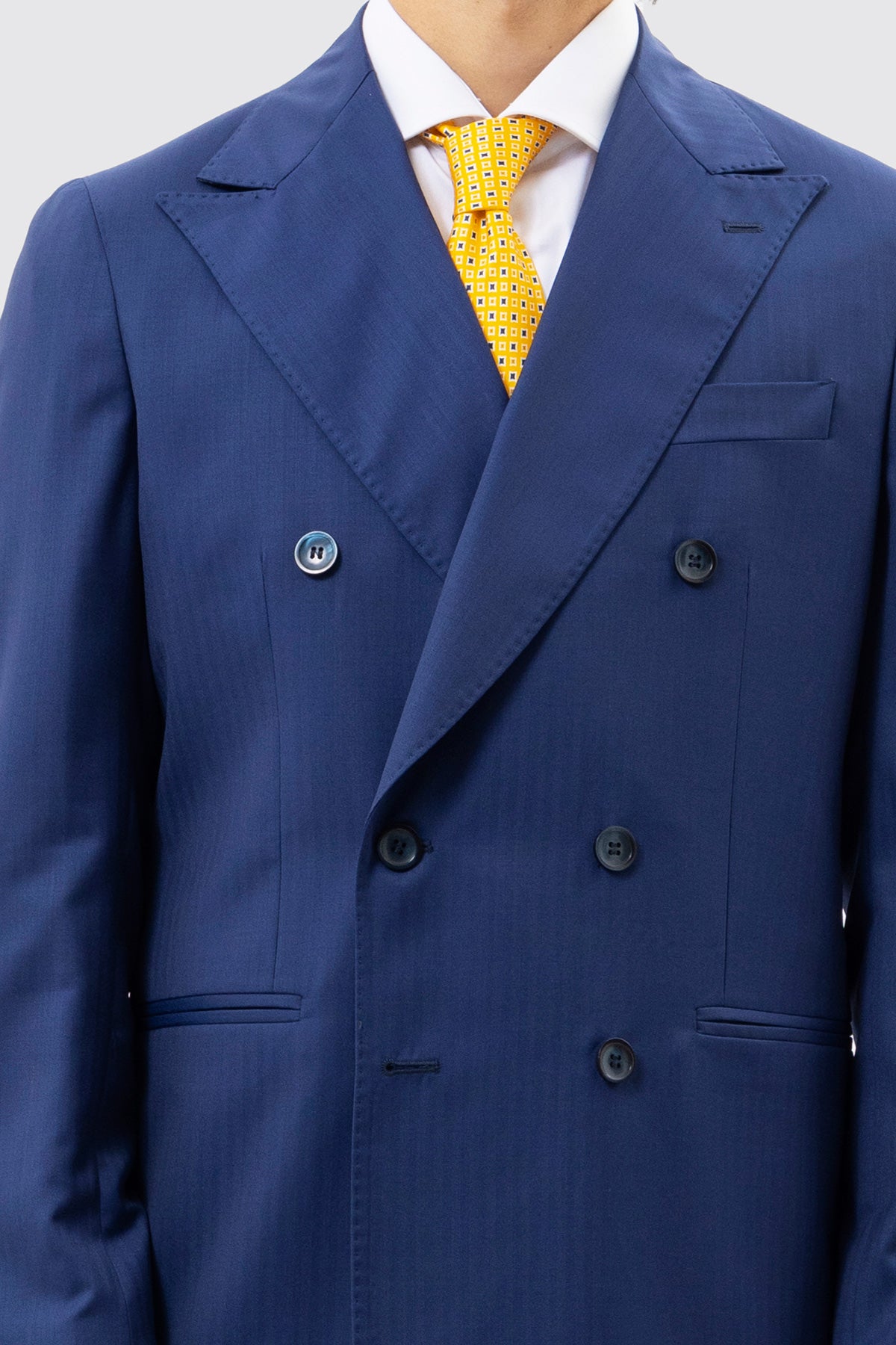 Giacca Doppiopetto Blu Solaro Uomo Fresco Lana E Seta Holland & Sherry Rever A Lancia 13cm Tasache A Filo