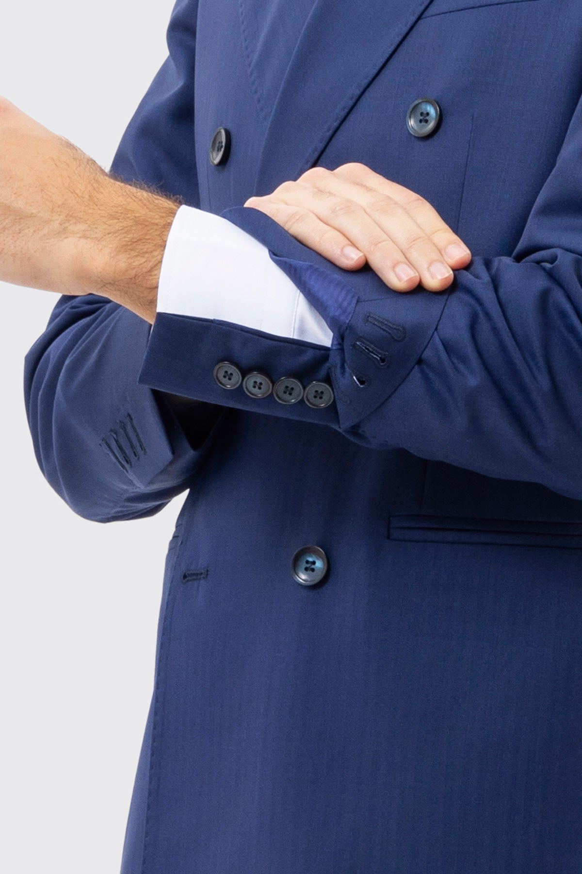 Giacca Doppiopetto Blu Solaro Uomo Fresco Lana E Seta Holland & Sherry Rever A Lancia 13cm Tasache A Filo