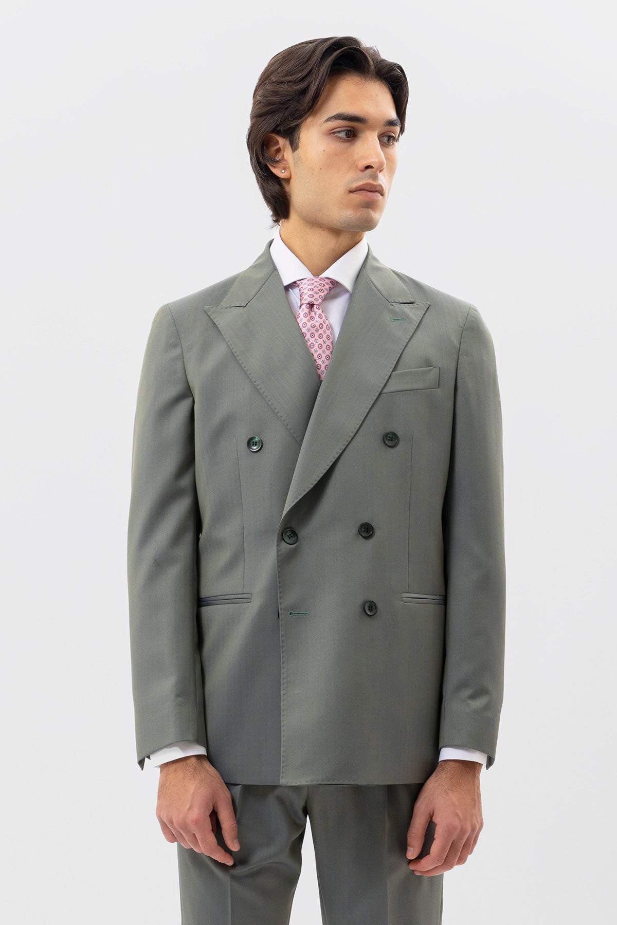 Abito Verde Solaro Doppiopetto Uomo In Fresco Lana Vitale Barberis Canonico Con Rever A Lancia Tasche A Filo