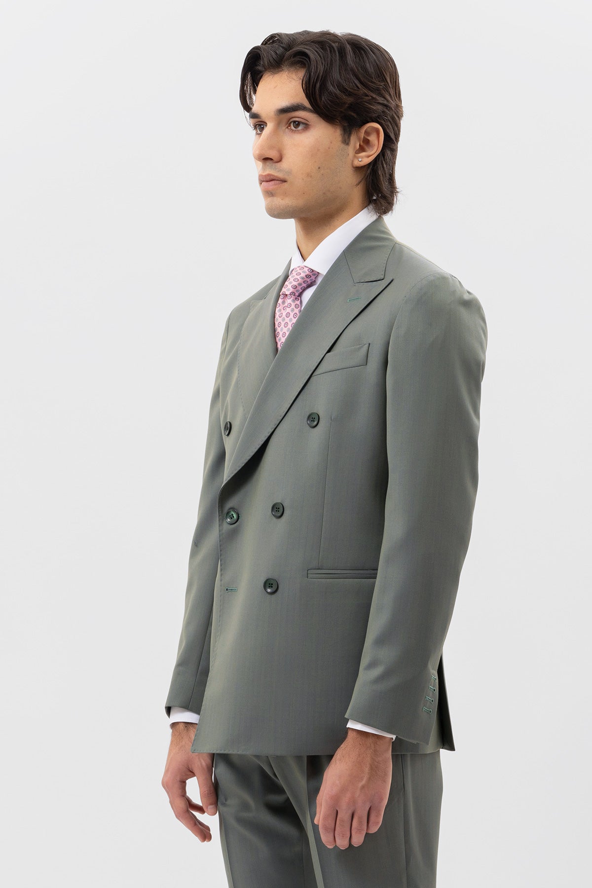 Abito Verde Solaro Doppiopetto Uomo In Fresco Lana Vitale Barberis Canonico Con Rever A Lancia Tasche A Filo