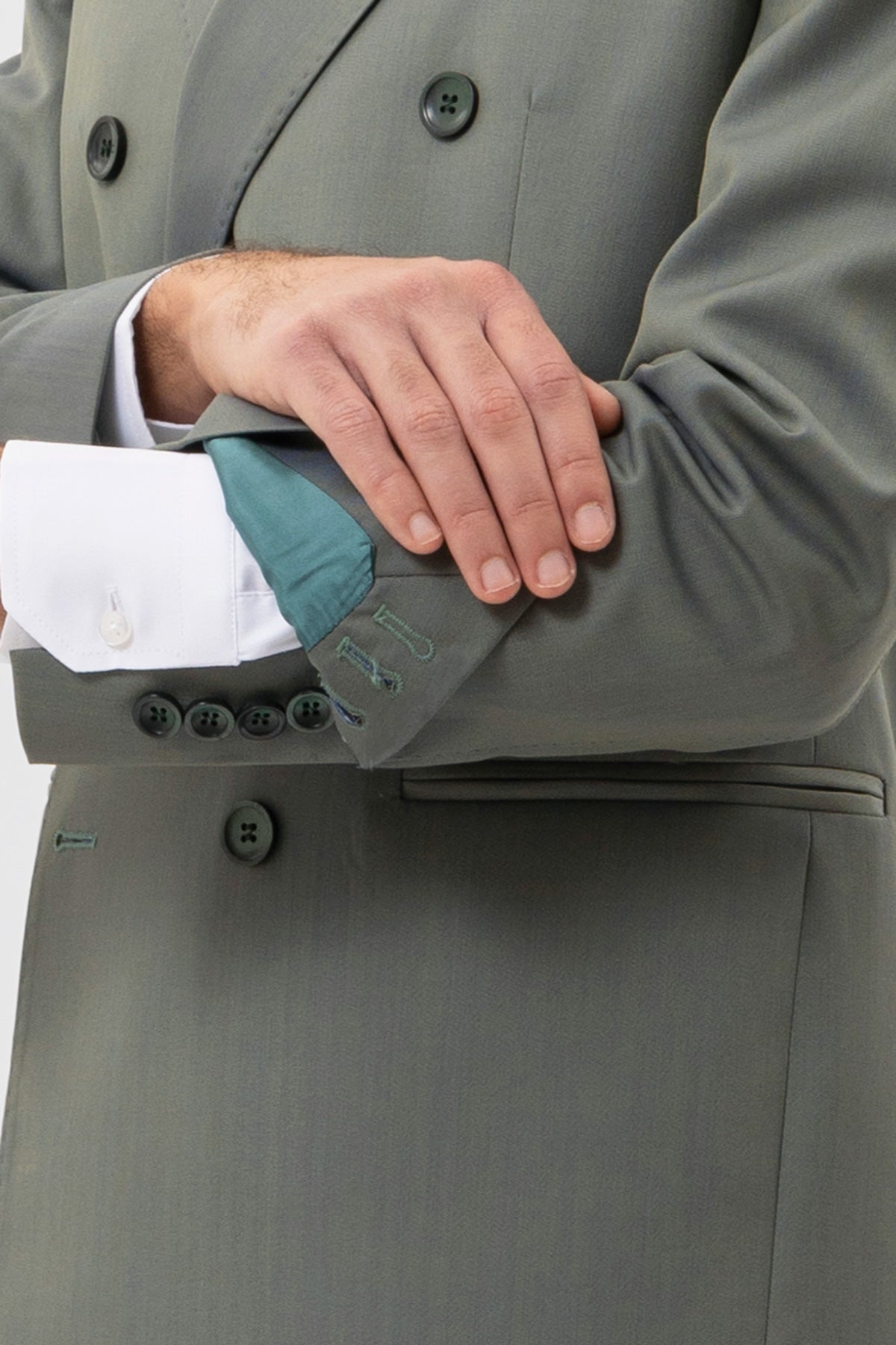 Giacca Verde Solaro Doppiopetto Uomo In Fresco Lana Vitale Barberis Canonico Con Rever A Lancia Tasche A Filo