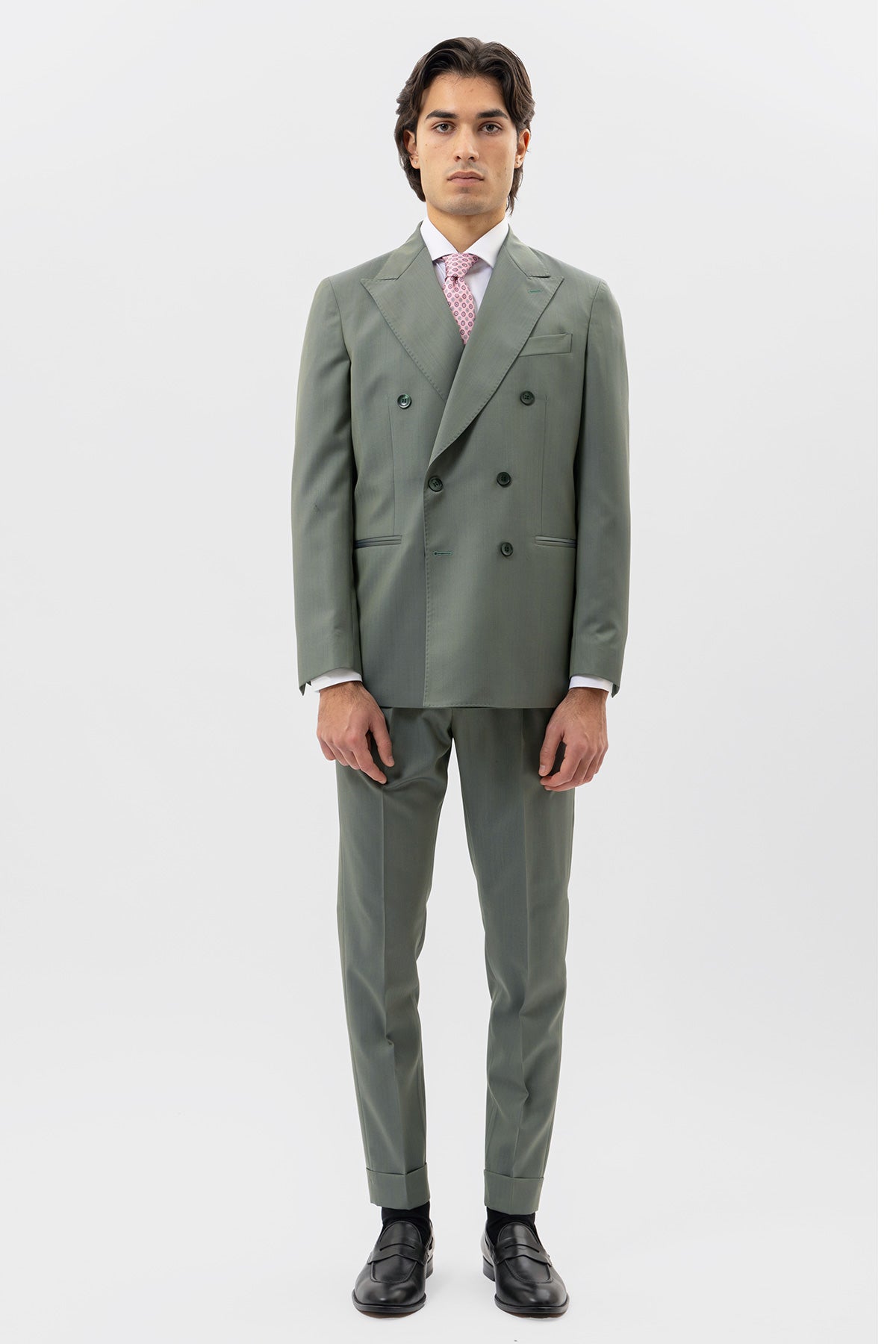 Giacca Verde Solaro Doppiopetto Uomo In Fresco Lana Vitale Barberis Canonico Con Rever A Lancia Tasche A Filo
