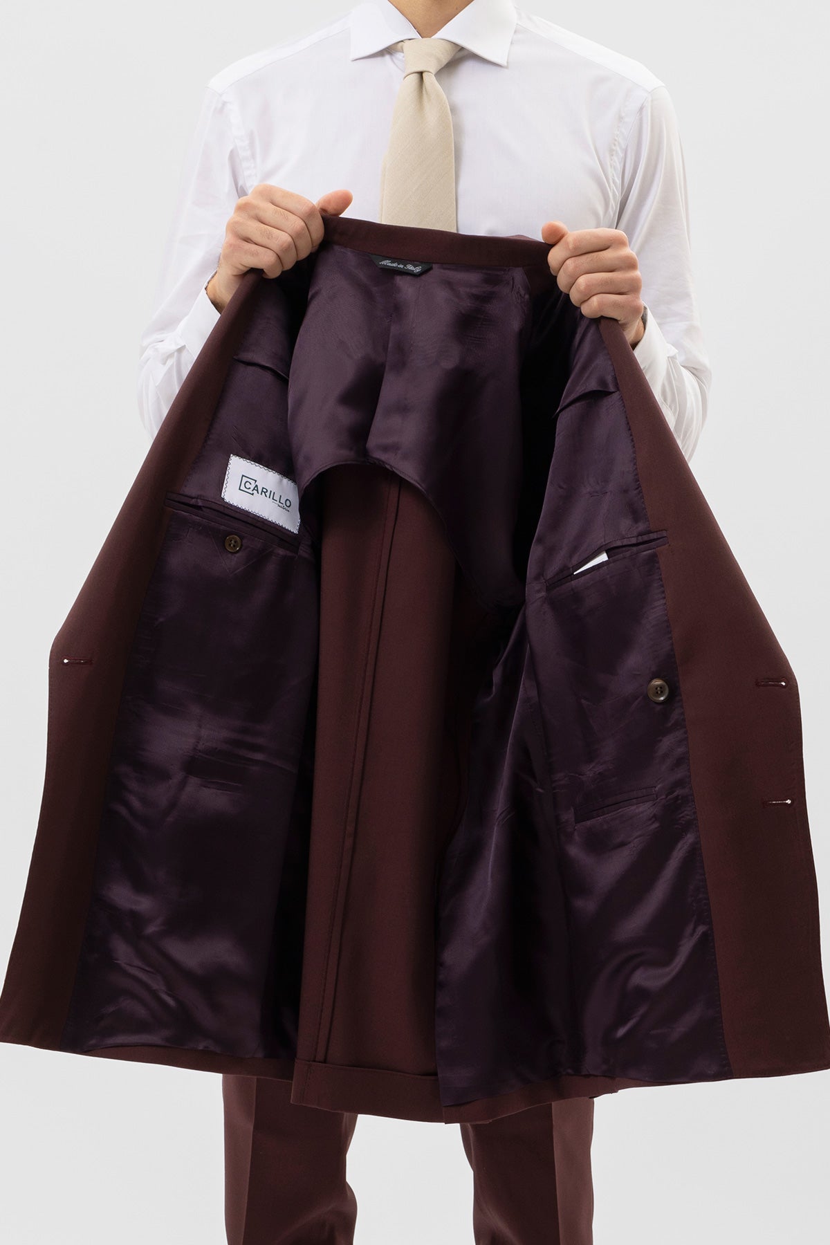 Giacca Doppiopetto Bordeaux Fresco Lana  Super 130's Bristol Tessuti Napoli Rever A Lancia