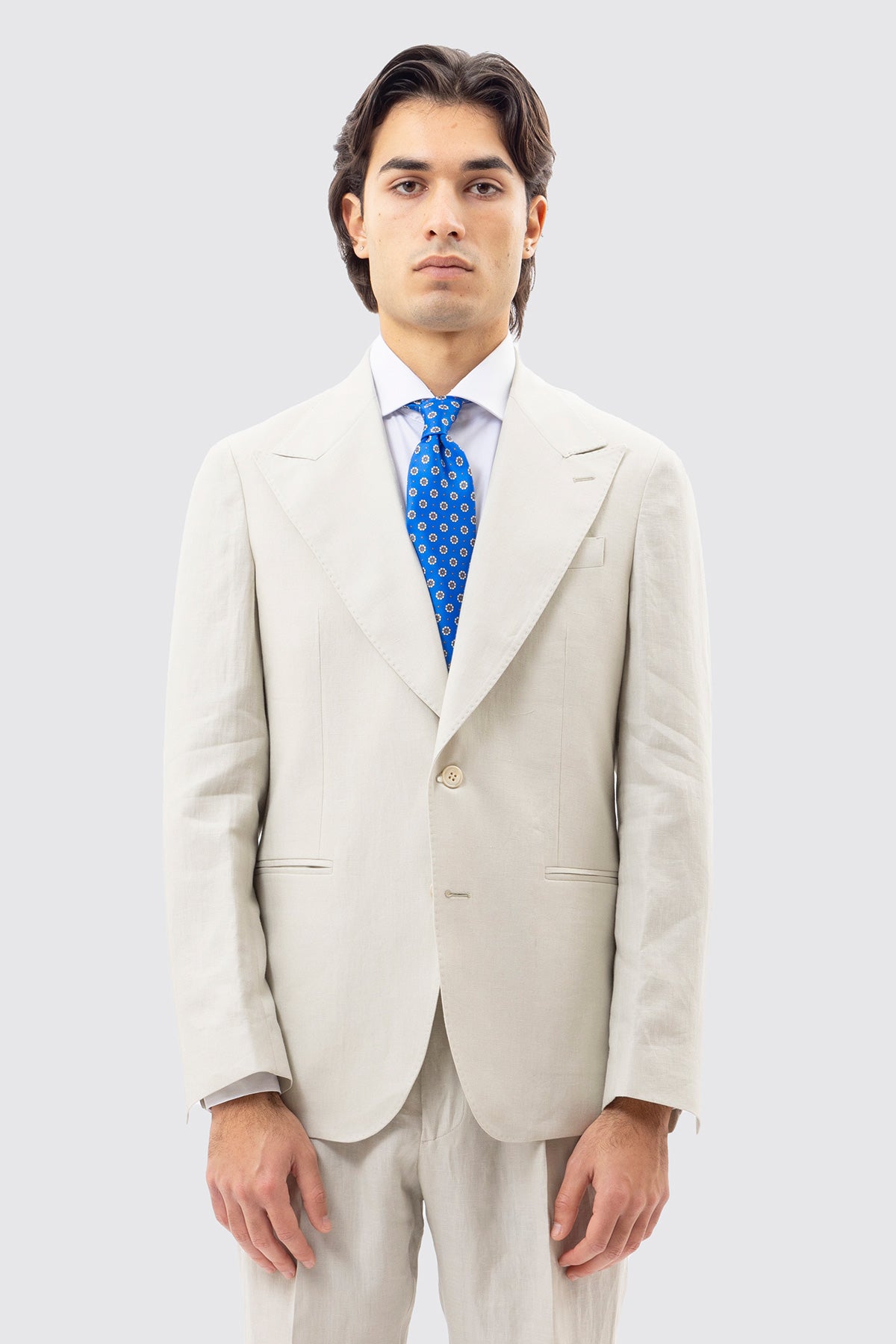 Giacca Monopetto Panna Uomo In Lino 100% Bristol Tessuti Napoli Rever A Lancia E Tasche A Filo