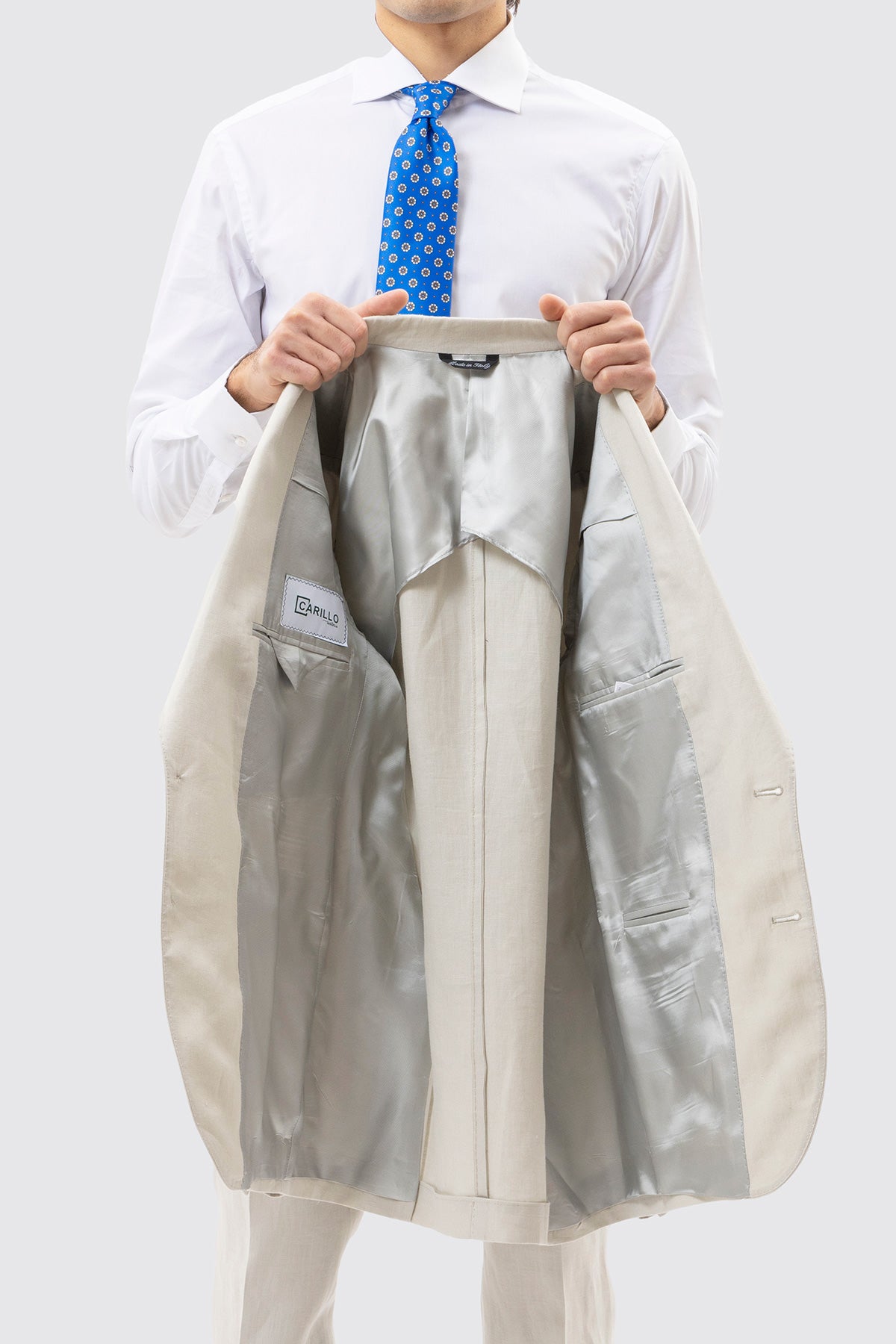 Giacca Monopetto Panna Uomo In Lino 100% Bristol Tessuti Napoli Rever A Lancia E Tasche A Filo