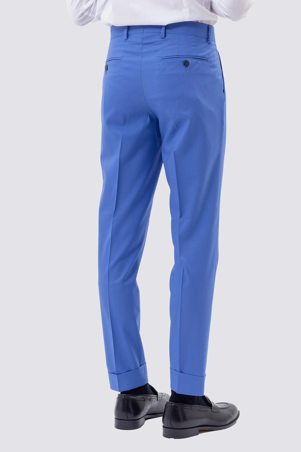 PANTALONE AZZURRO VITA  ALTA IN FRESCO LANA SUPER 130's VITALE BARBERIS CANONICO CON DOPPIA PINCES E RISVOLTO 5CM