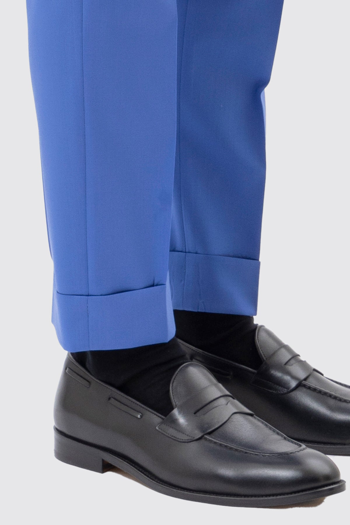 PANTALONE AZZURRO VITA  ALTA IN FRESCO LANA SUPER 130's VITALE BARBERIS CANONICO CON DOPPIA PINCES E RISVOLTO 5CM