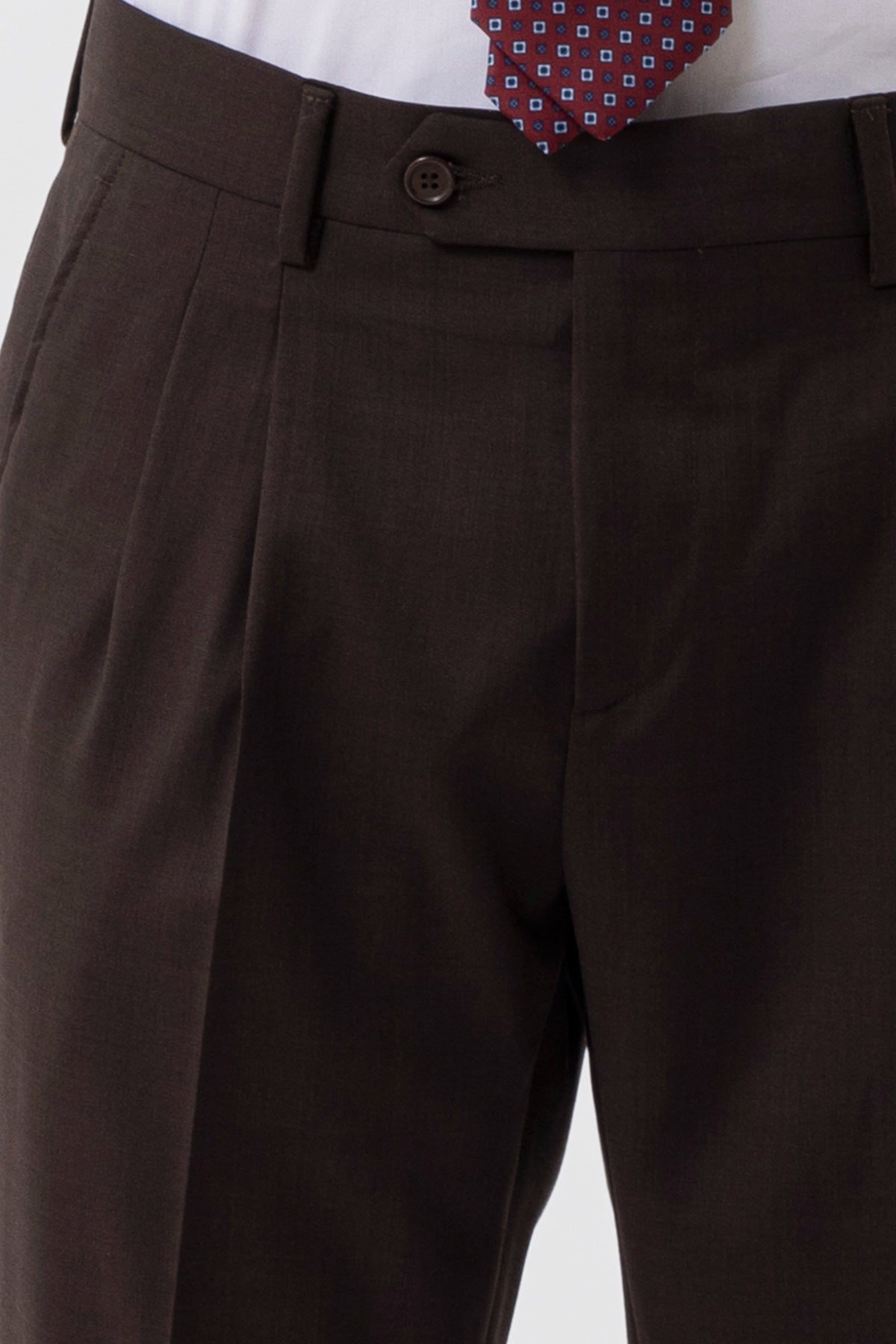 PANTALONE MARRONE VITA ALTA UOMO IN FRESCO LANA 120'S HOLLAND & SHERRY CON PINCES E RISVOLTO 5CM