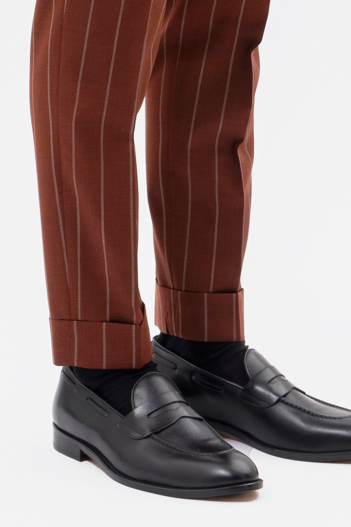 PANTALONE COCCIO GESSATO BEIGE VITA  ALTA UOMO FRESCO LANA SUPER 130'S FORDAM TESSUTI NAPOLI DOPPIA PINCES E RISVOLTO 5CM