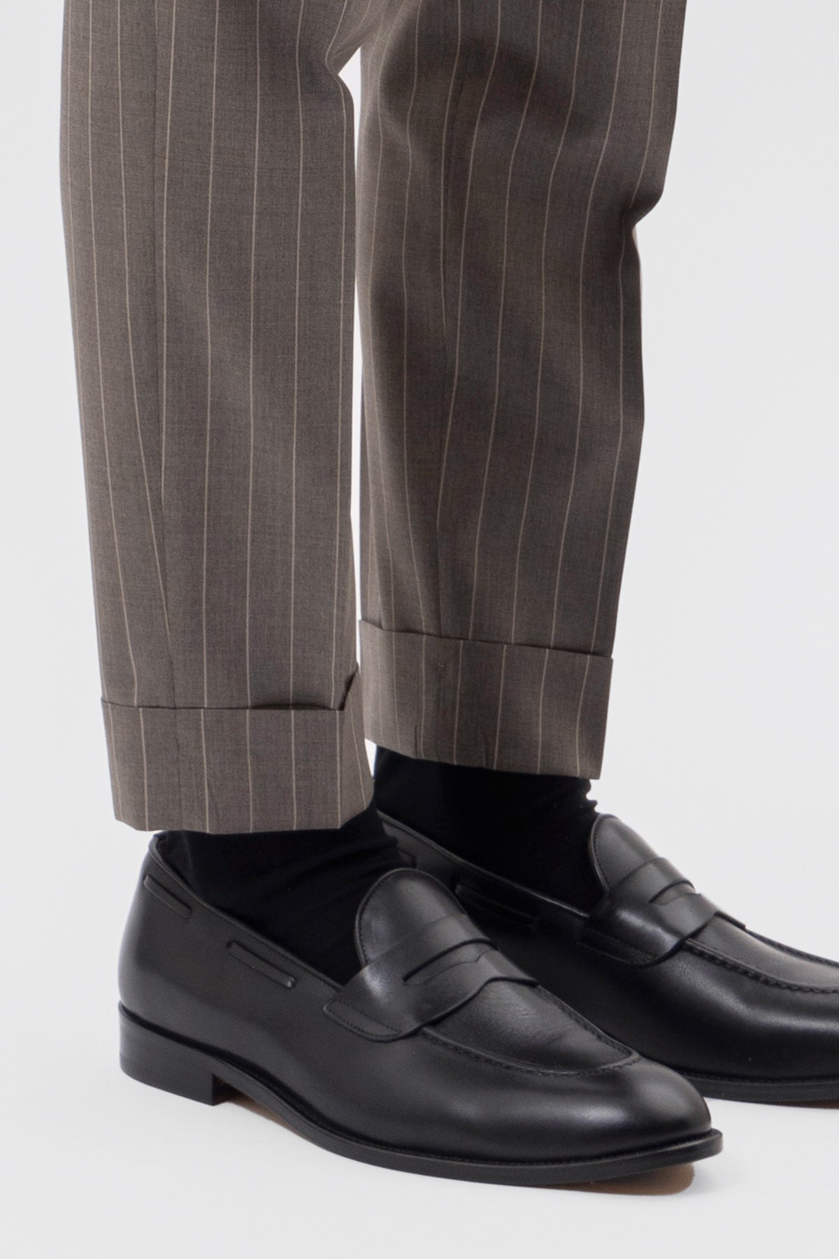 PANTALONE FANGO GESSATO BEIGE VITA  ALTA IN FRESCO LANA SUPER 130's VITALE BARBERIS CANONICO CON DOPPIA PINCES E RISVOLTO 5CM