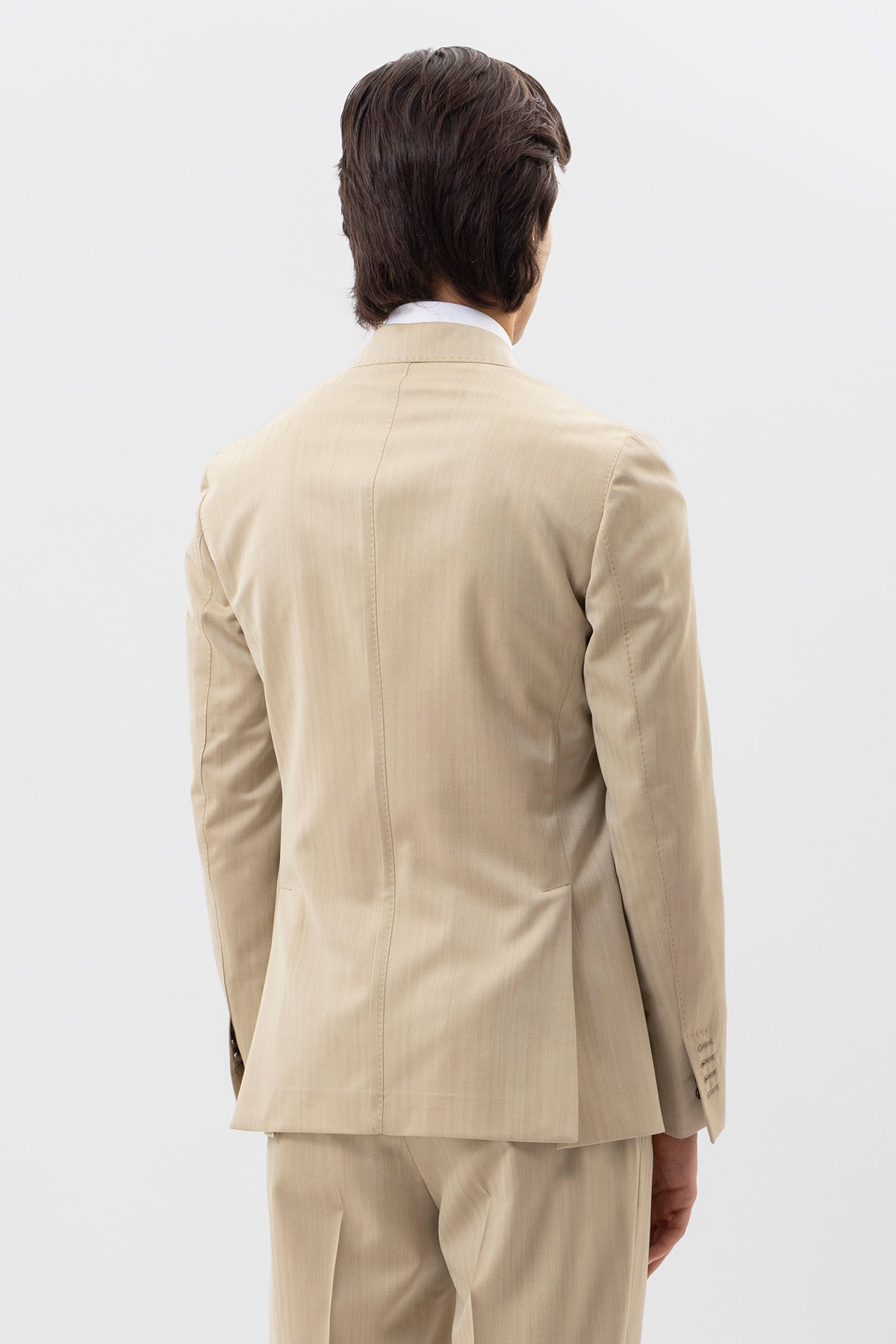 Giacca Doppiopetto Beige Solaro Uomo Fresco Lana Bristol Tessuti Napoli Rever A Lancia Tasche A Filo