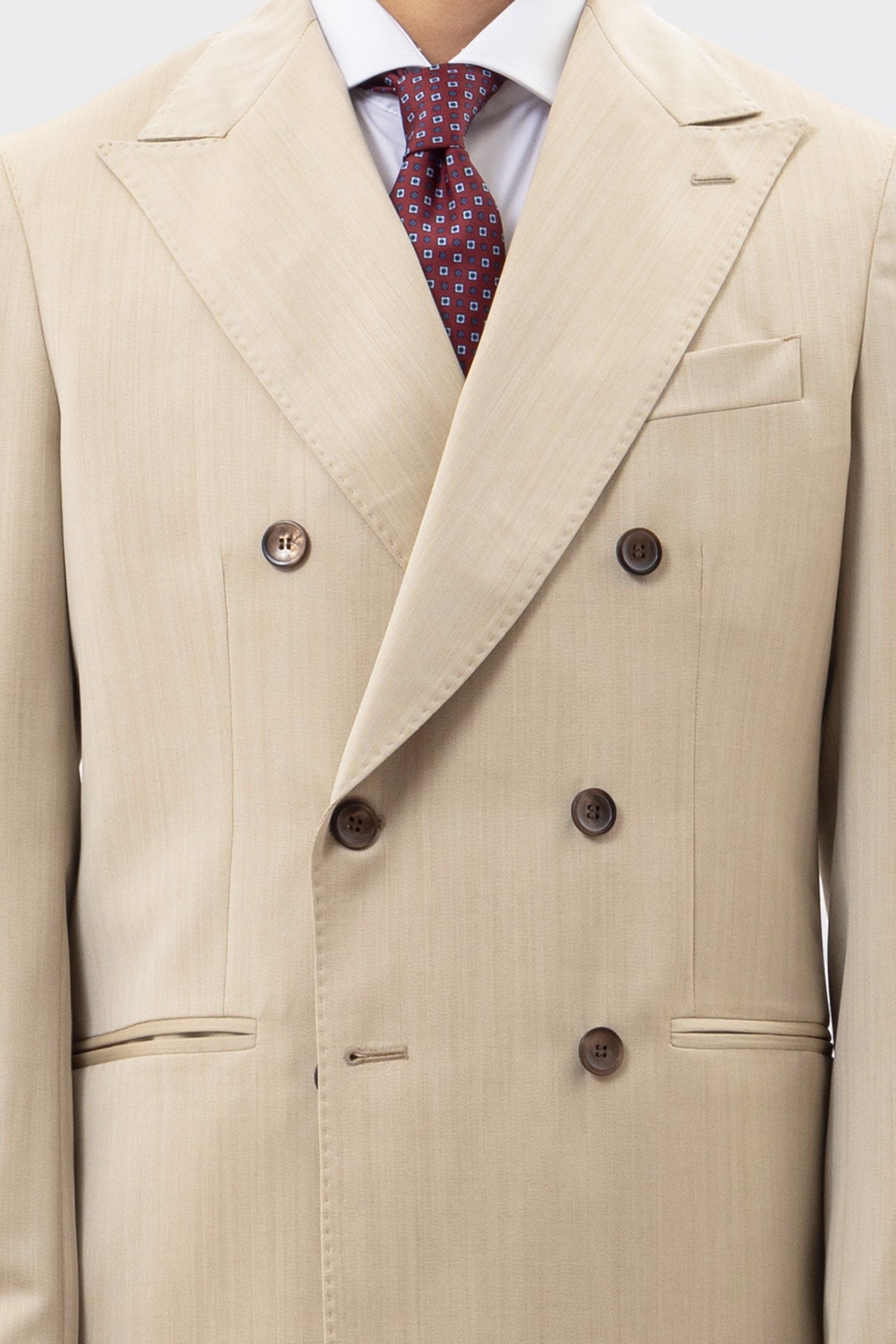 Giacca Doppiopetto Beige Solaro Uomo Fresco Lana Bristol Tessuti Napoli Rever A Lancia Tasche A Filo