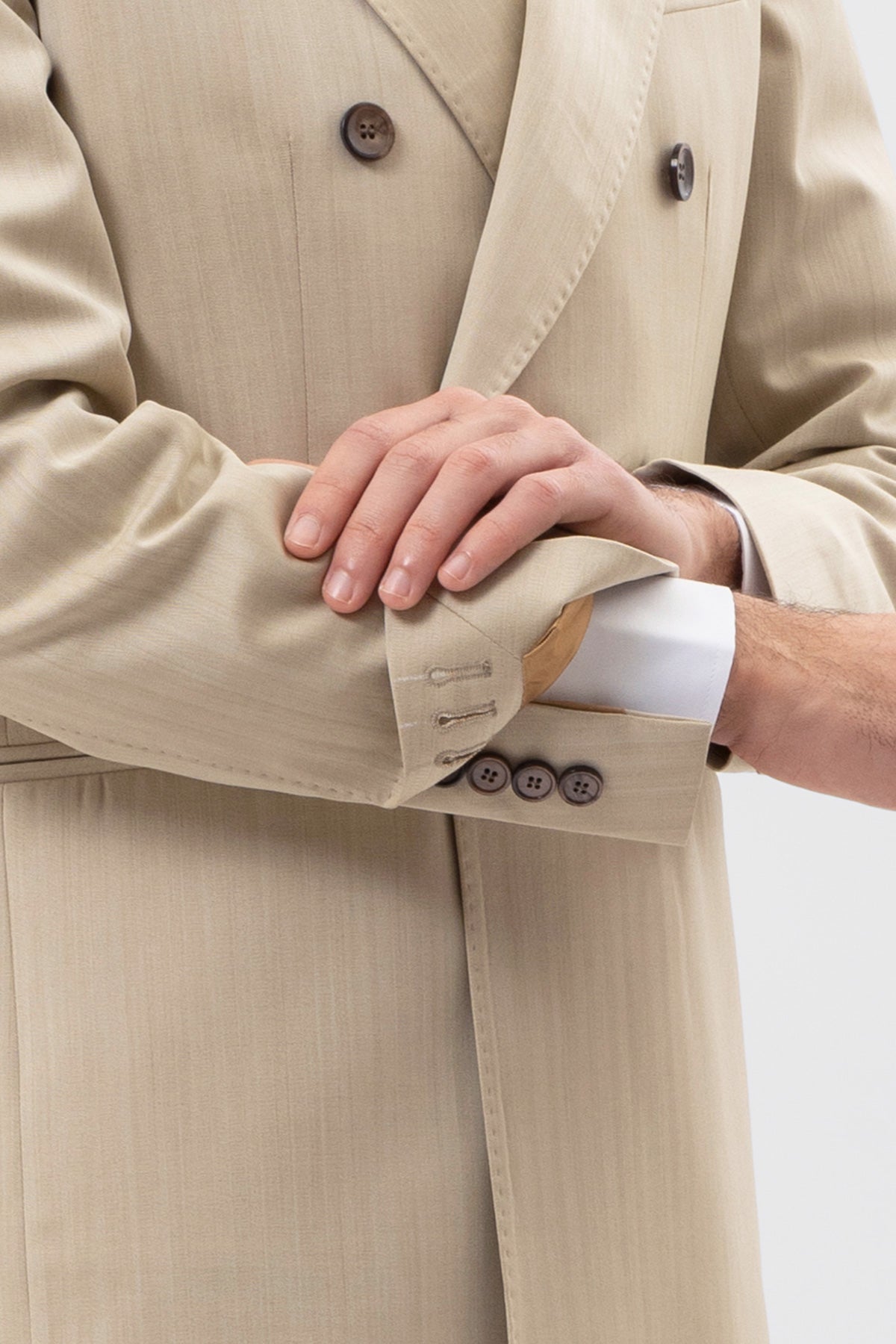 Giacca Doppiopetto Beige Solaro Uomo Fresco Lana Bristol Tessuti Napoli Rever A Lancia Tasche A Filo