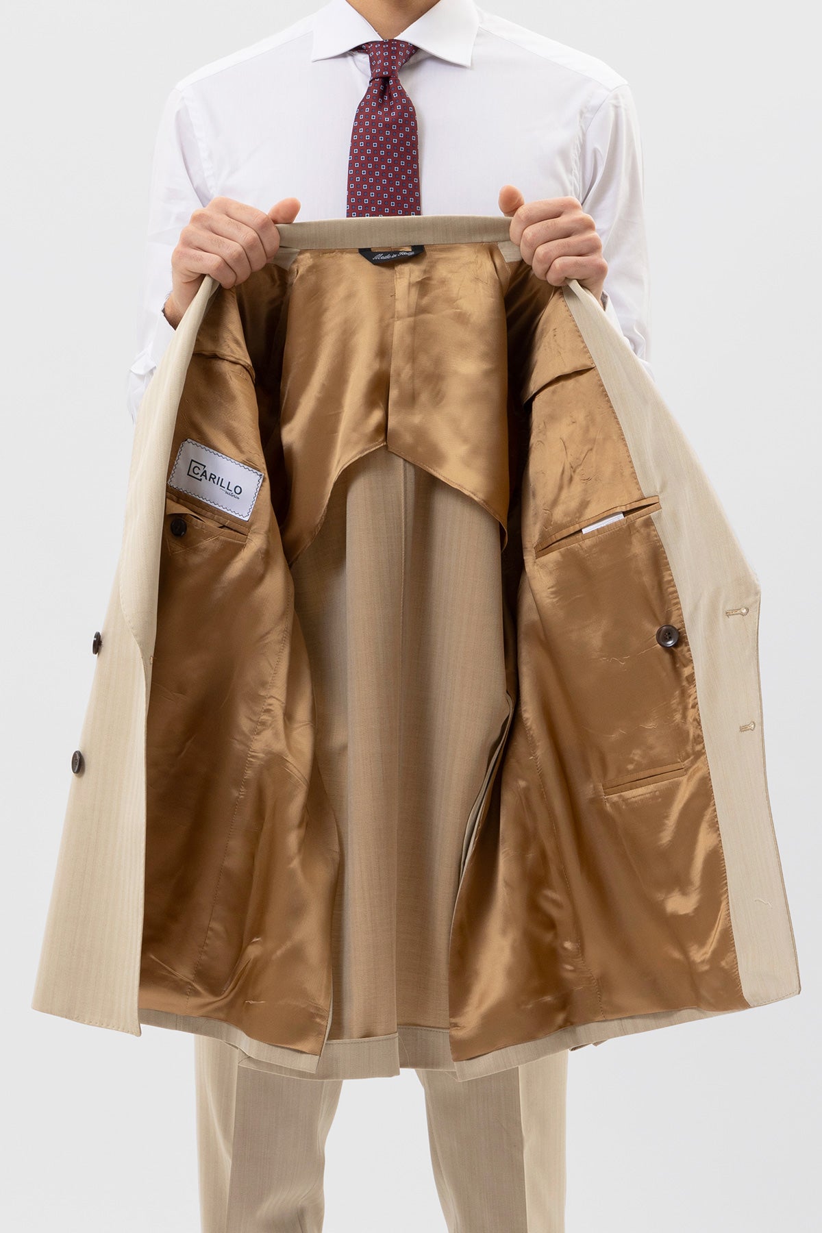 Giacca Doppiopetto Beige Solaro Uomo Fresco Lana Bristol Tessuti Napoli Rever A Lancia Tasche A Filo