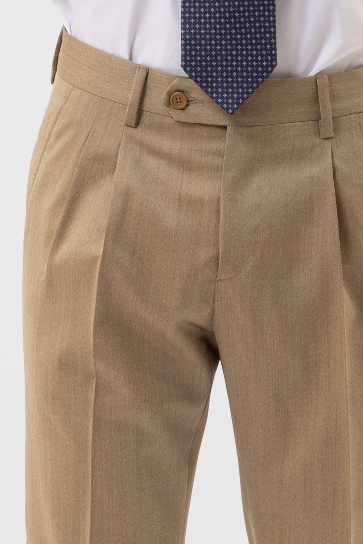 PANTALONE BEIGE SOLARO VITA  ALTA UOMO IN FRESCO LANA VITALE BARBERIS CANONICO CON FIBBIE LATERALI E RISVOLTO 5CM .
