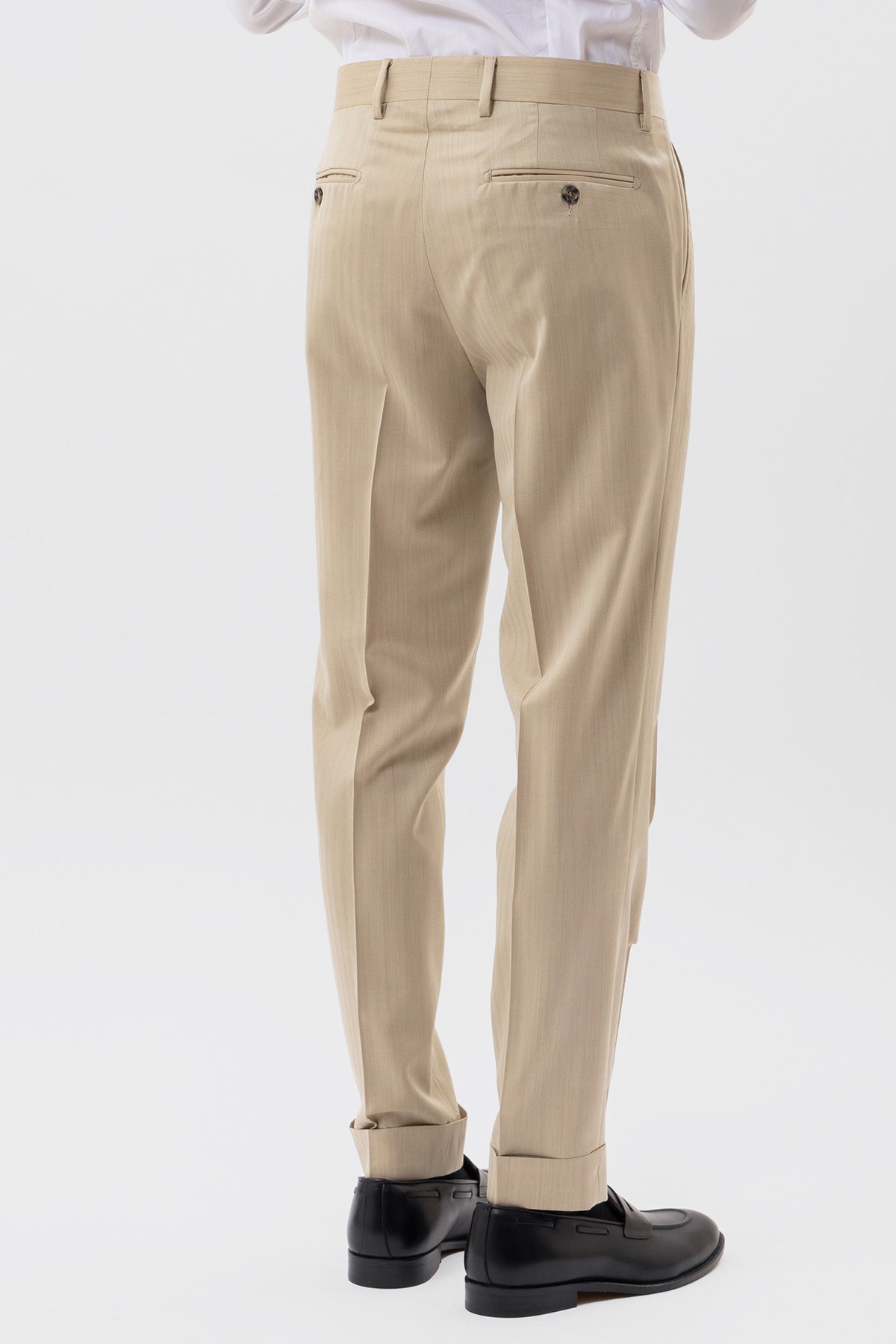 PANTALONE BEIGE SOLARO VITA  ALTA UOMO IN FRESCO LANA  BRISTOL TESSUTI NAPOLI CON DOPPIA PINCES E RISVOLTO 5CM