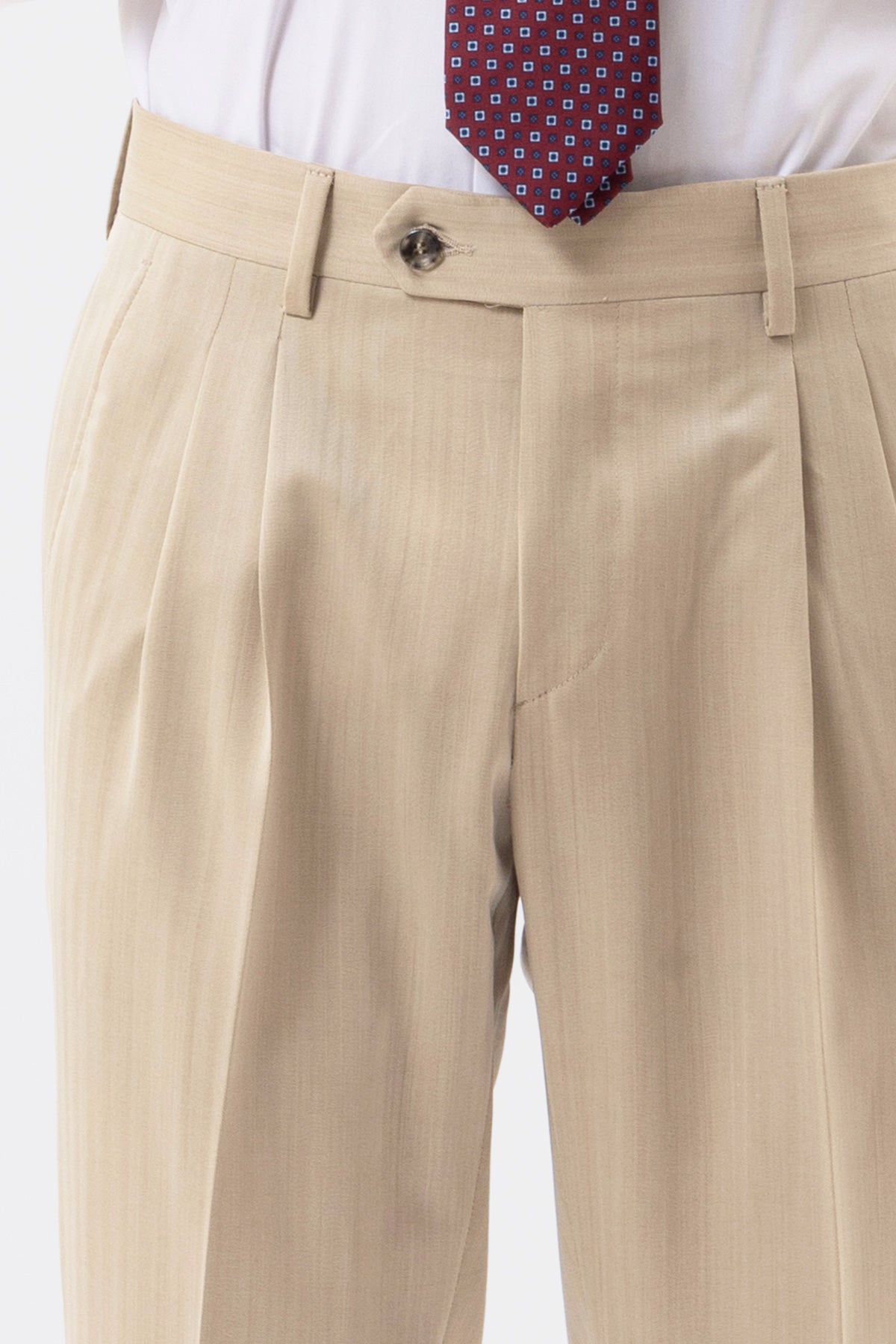 PANTALONE BEIGE SOLARO VITA  ALTA UOMO IN FRESCO LANA  BRISTOL TESSUTI NAPOLI CON DOPPIA PINCES E RISVOLTO 5CM