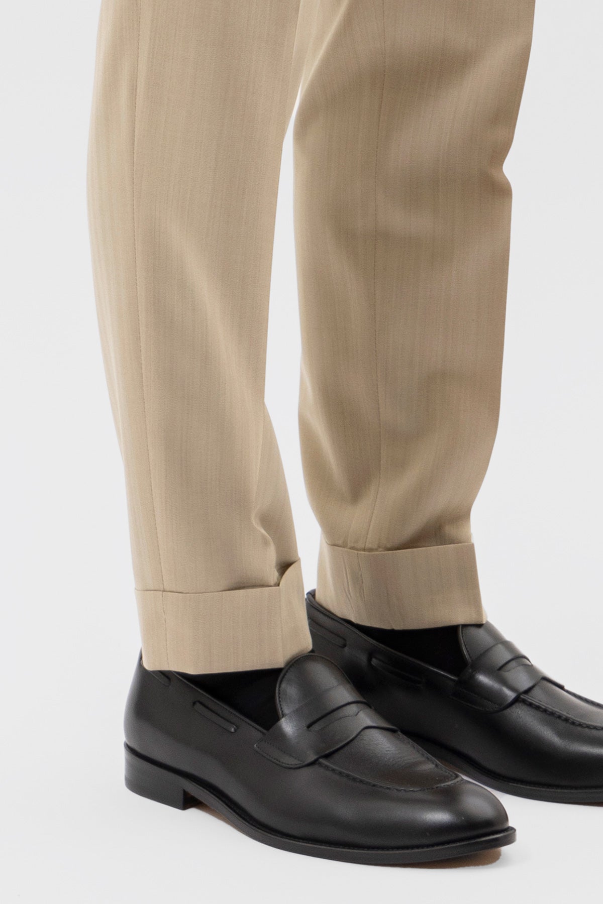 PANTALONE BEIGE SOLARO VITA  ALTA UOMO IN FRESCO LANA  BRISTOL TESSUTI NAPOLI CON DOPPIA PINCES E RISVOLTO 5CM