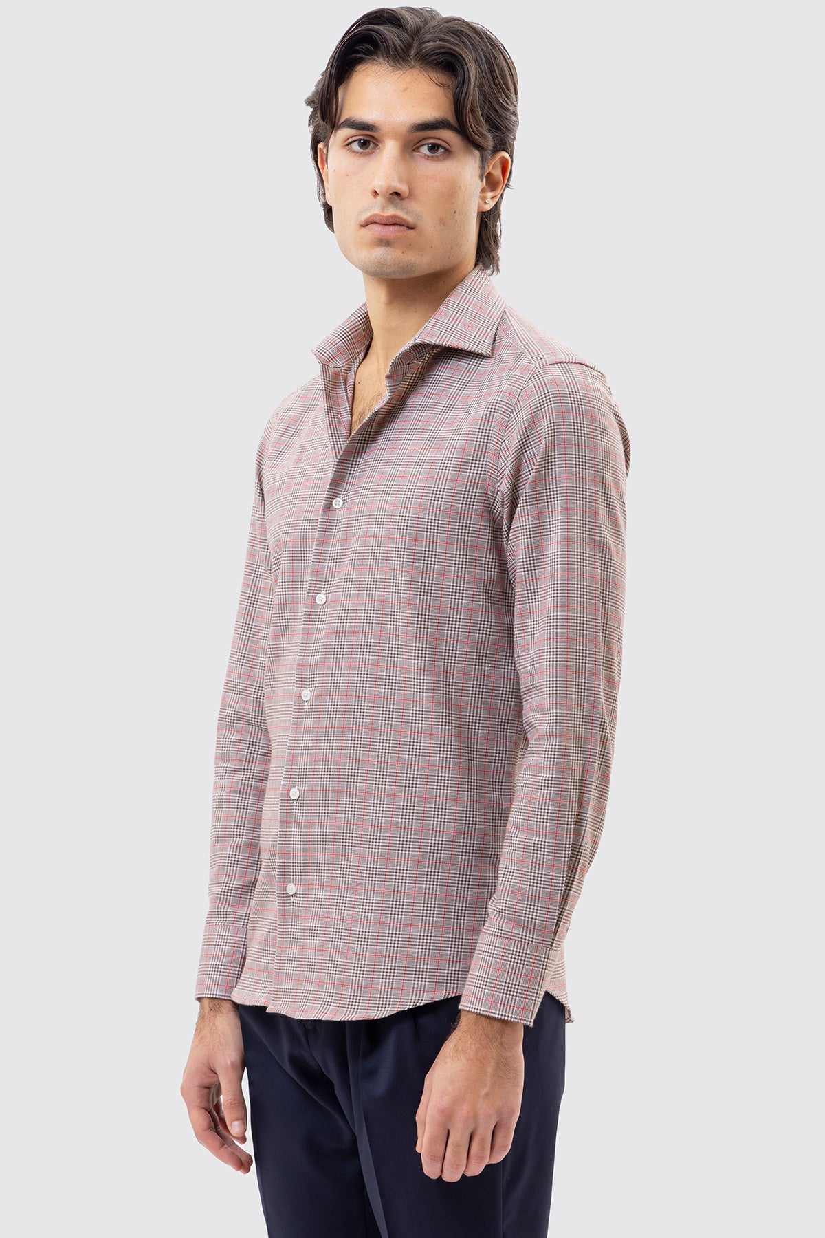 CAMICIA MARRONE FANTANTASIA GALLES SLIM FIT UOMO 100% COTONE COLLO SEMI FRANCESE POLSO SMUSSATO