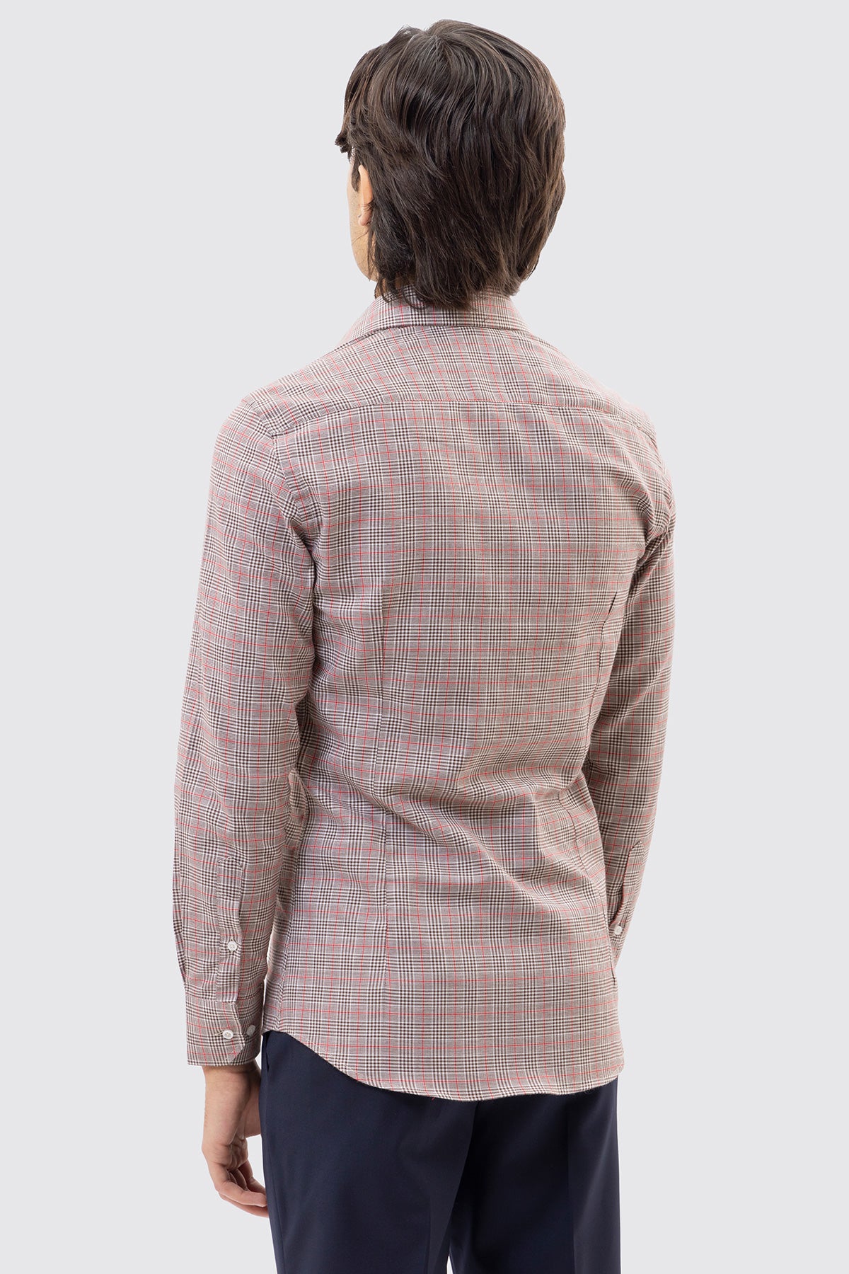 CAMICIA MARRONE FANTANTASIA GALLES SLIM FIT UOMO 100% COTONE COLLO SEMI FRANCESE POLSO SMUSSATO
