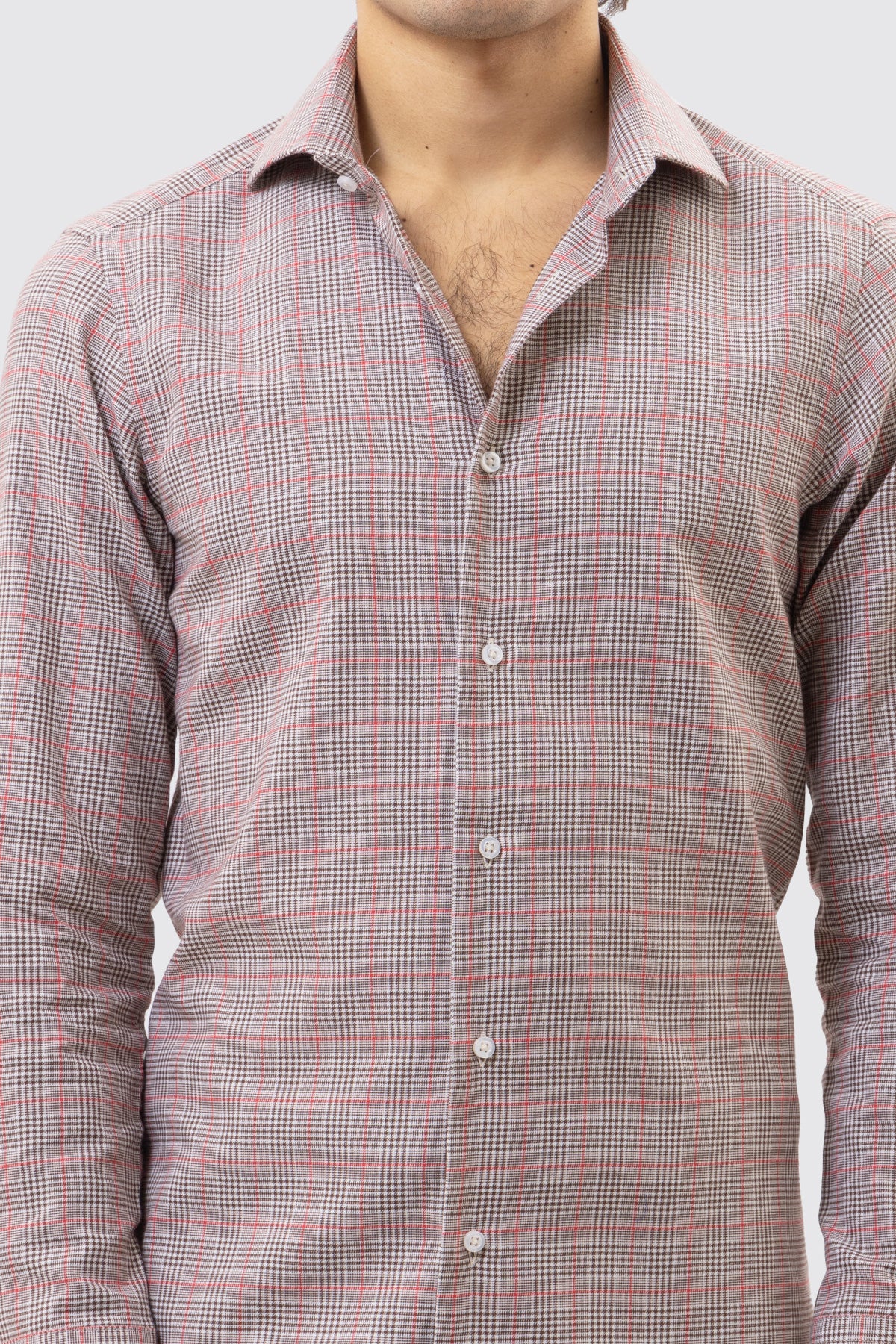 CAMICIA MARRONE FANTANTASIA GALLES SLIM FIT UOMO 100% COTONE COLLO SEMI FRANCESE POLSO SMUSSATO